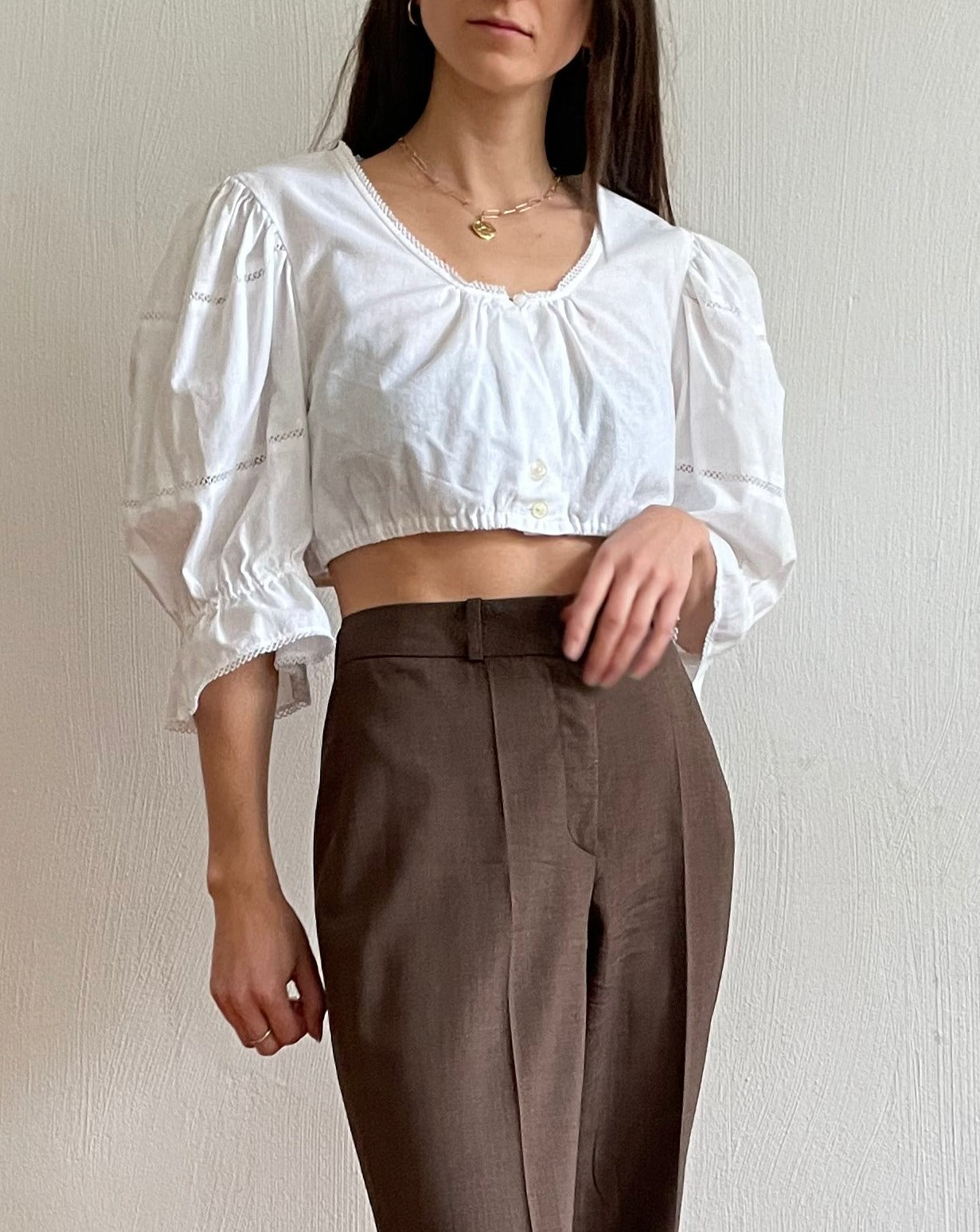 Vintage 70's Cotton Puff Sleeve Crop Top size XS-S