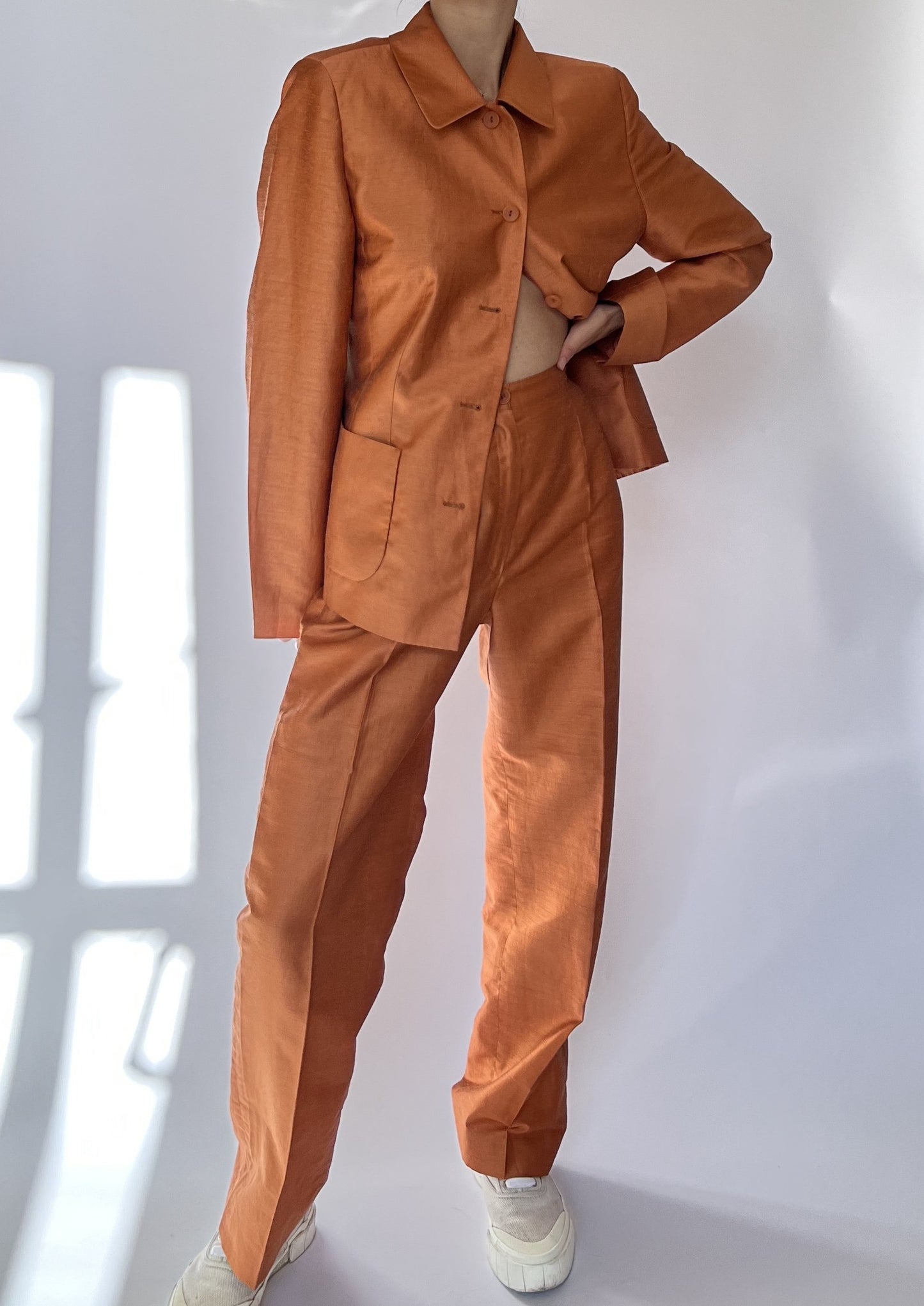 Orange Linen Relaxed Suit S