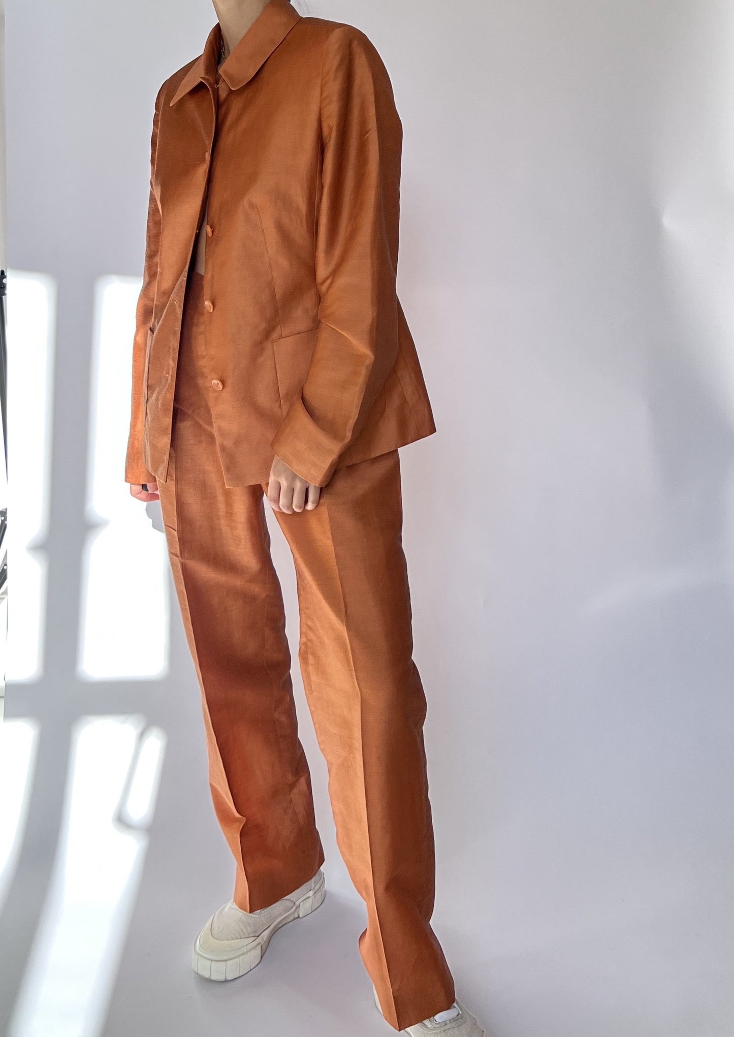 Orange Linen Relaxed Suit S