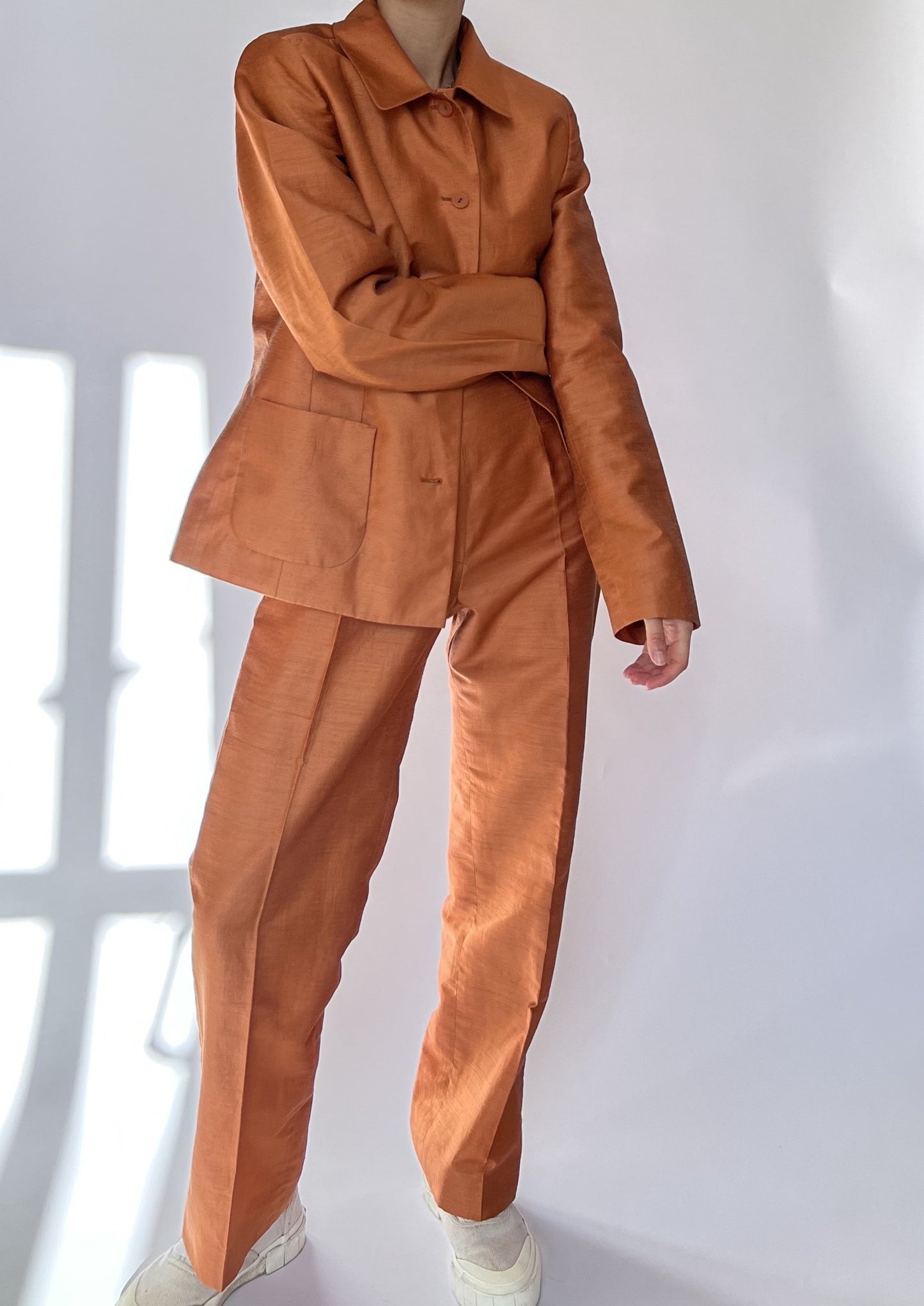 Orange Linen Relaxed Suit S