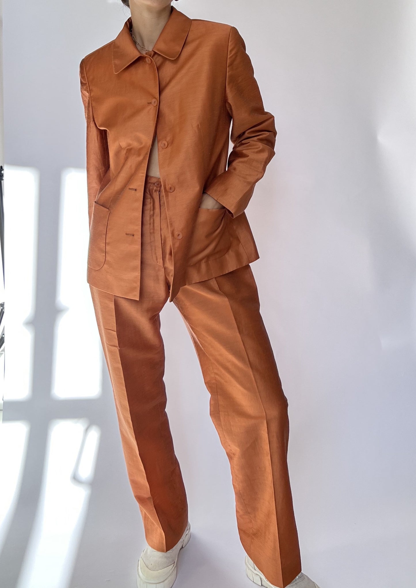 Orange Linen Relaxed Suit S