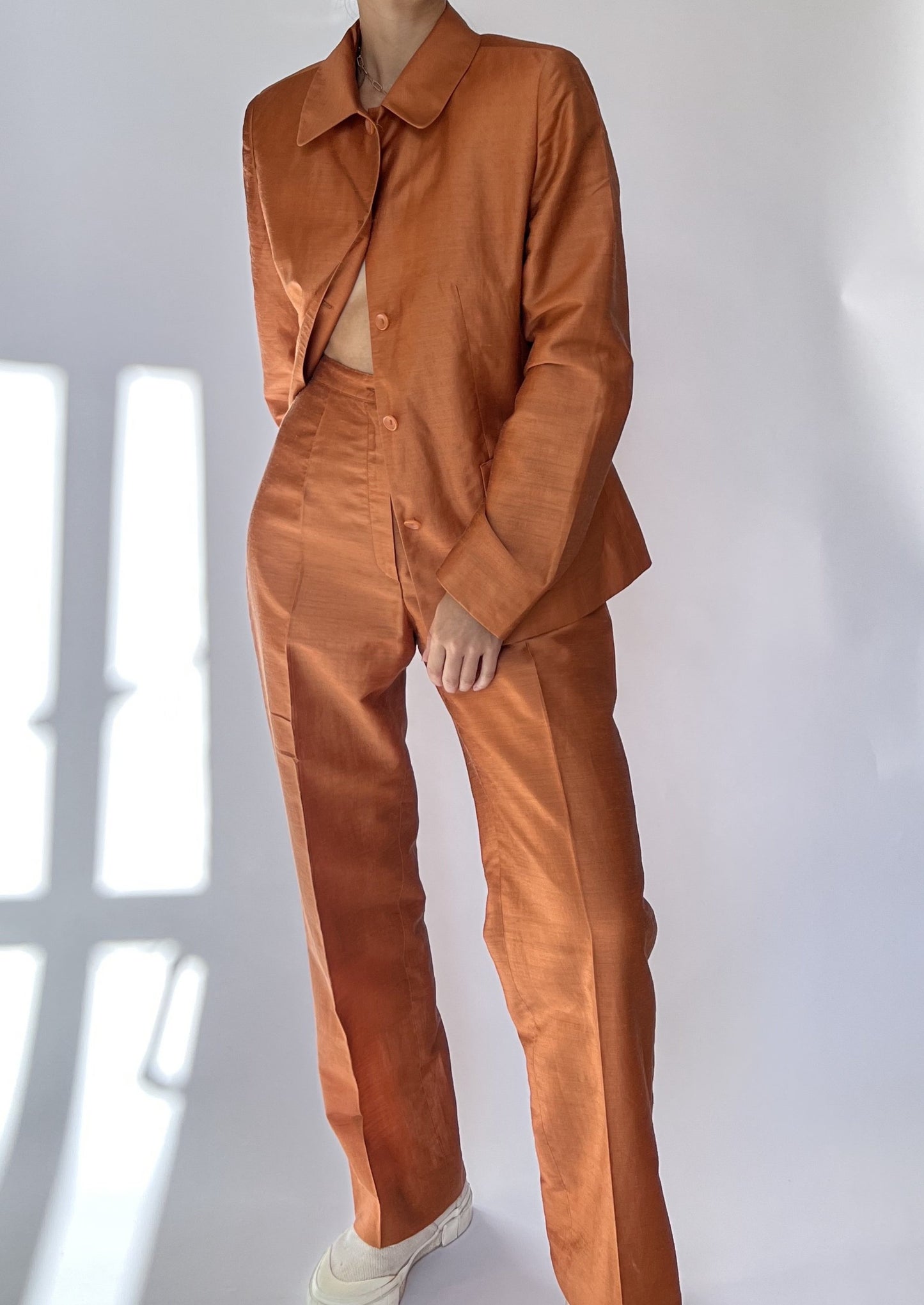 Orange Linen Relaxed Suit S