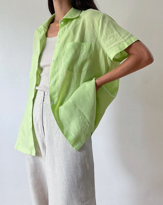 Vintage Green Linen Summer Shirt Size S-L