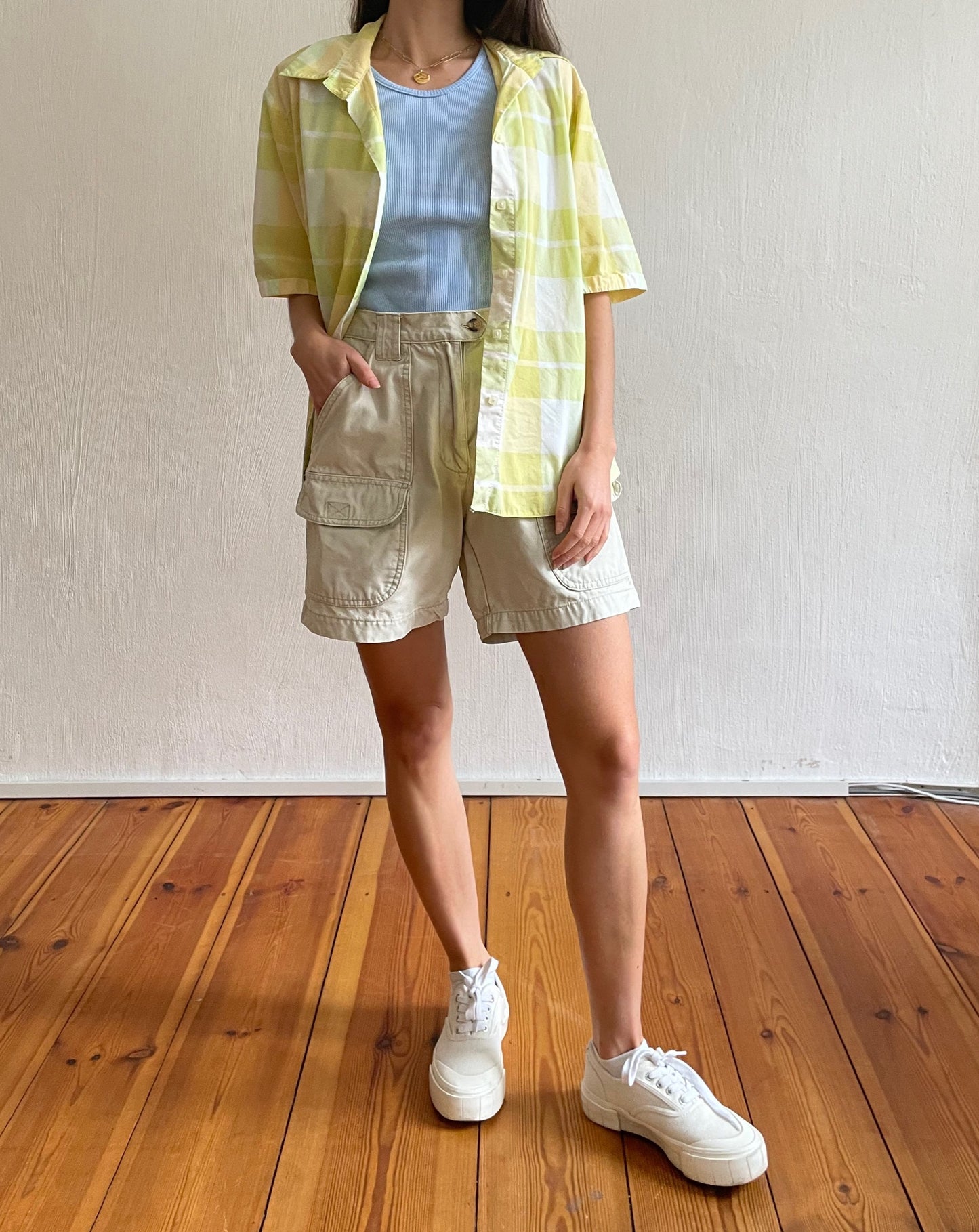 Yellow Checked Cotton Resort Shirt Size S-L