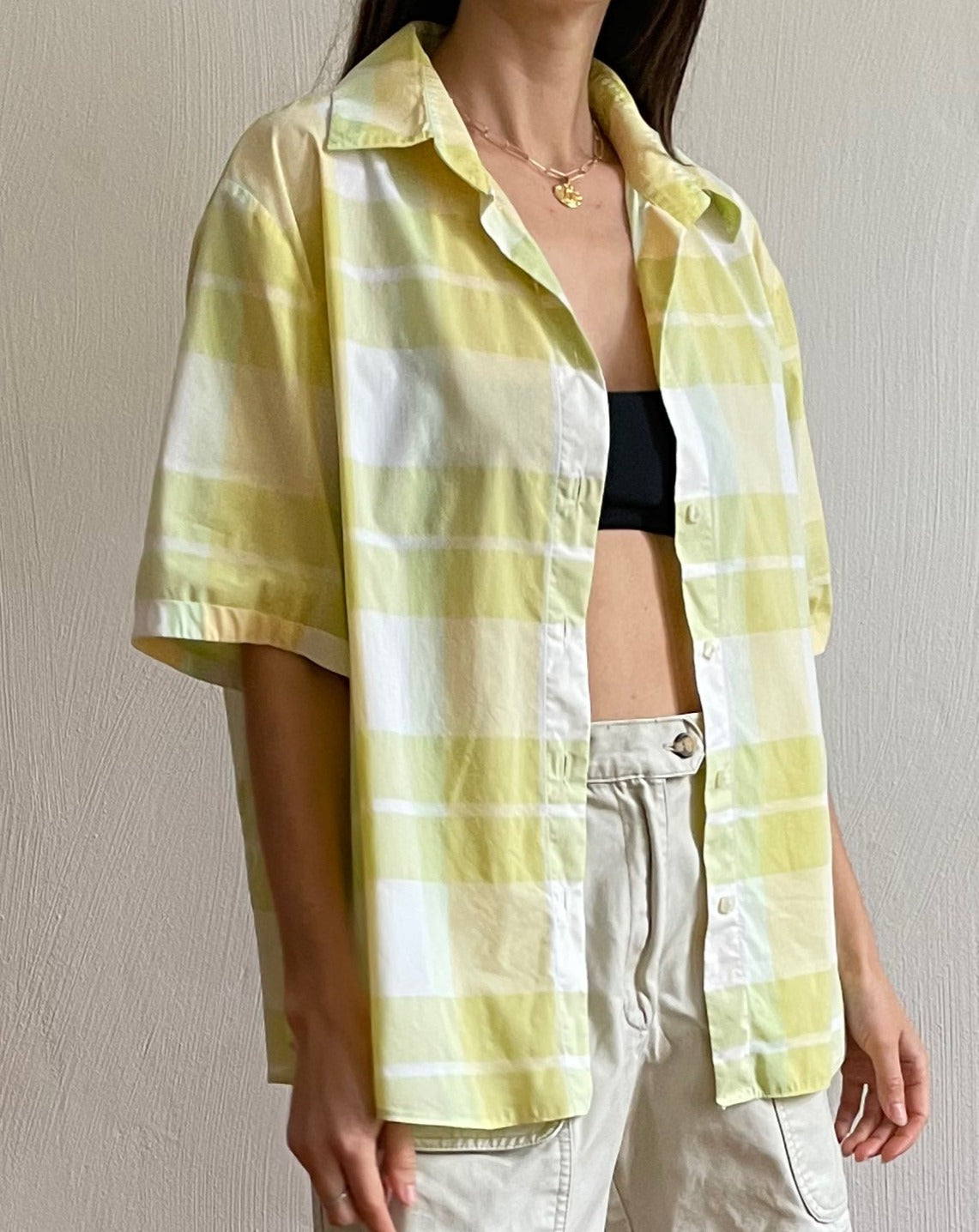 Yellow Checked Cotton Resort Shirt Size S-L