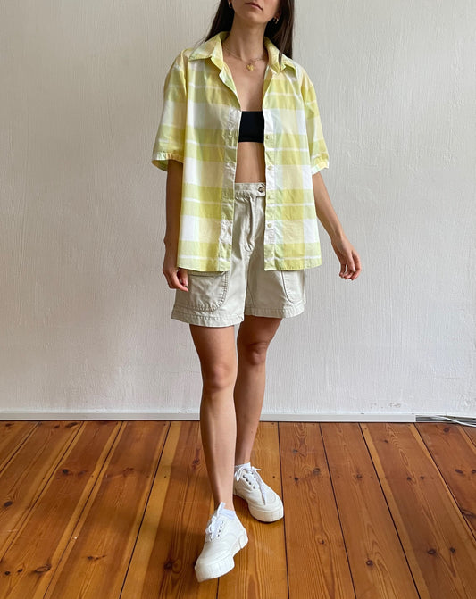 Yellow Checked Cotton Resort Shirt Size S-L