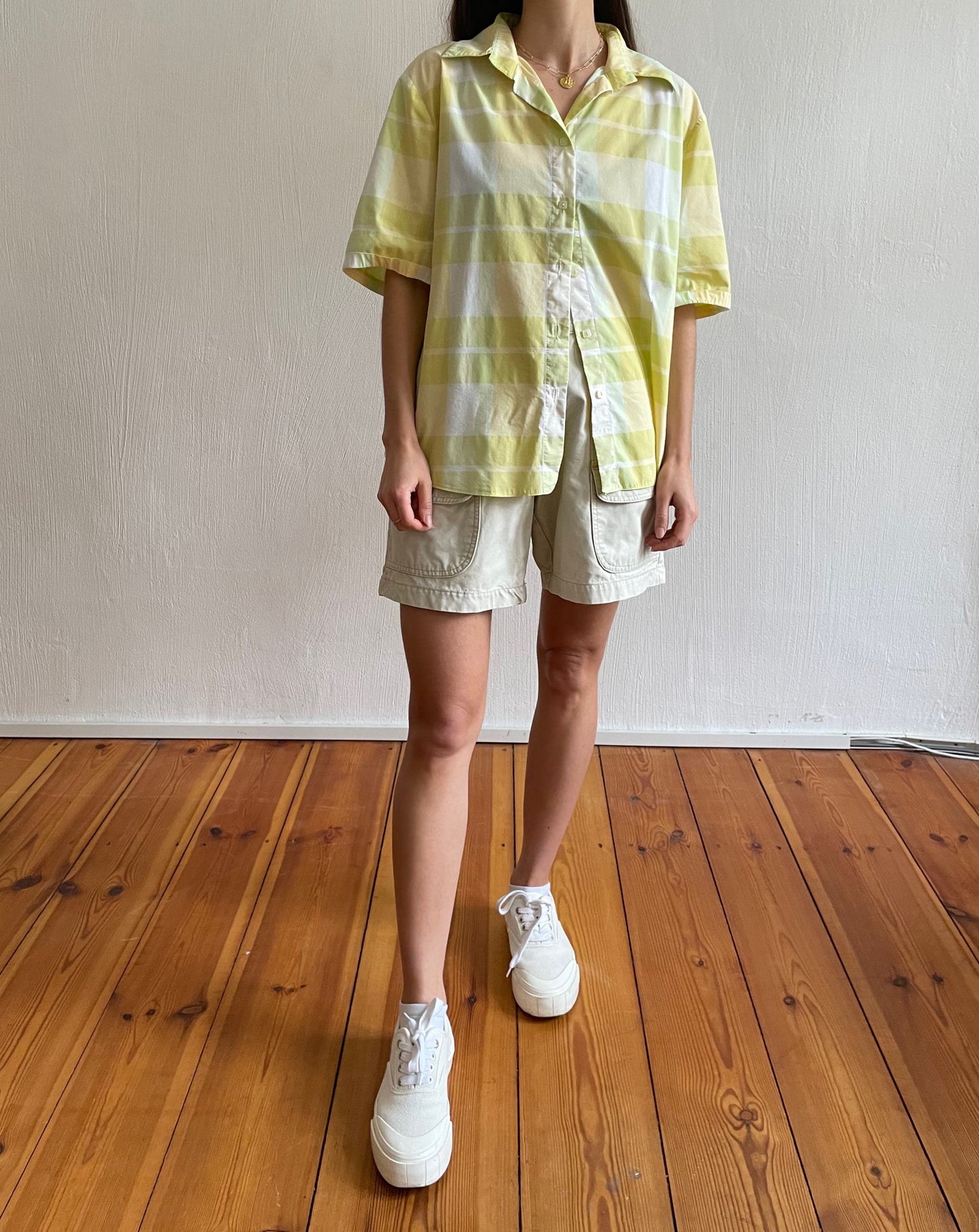 Yellow Checked Cotton Resort Shirt Size S-L