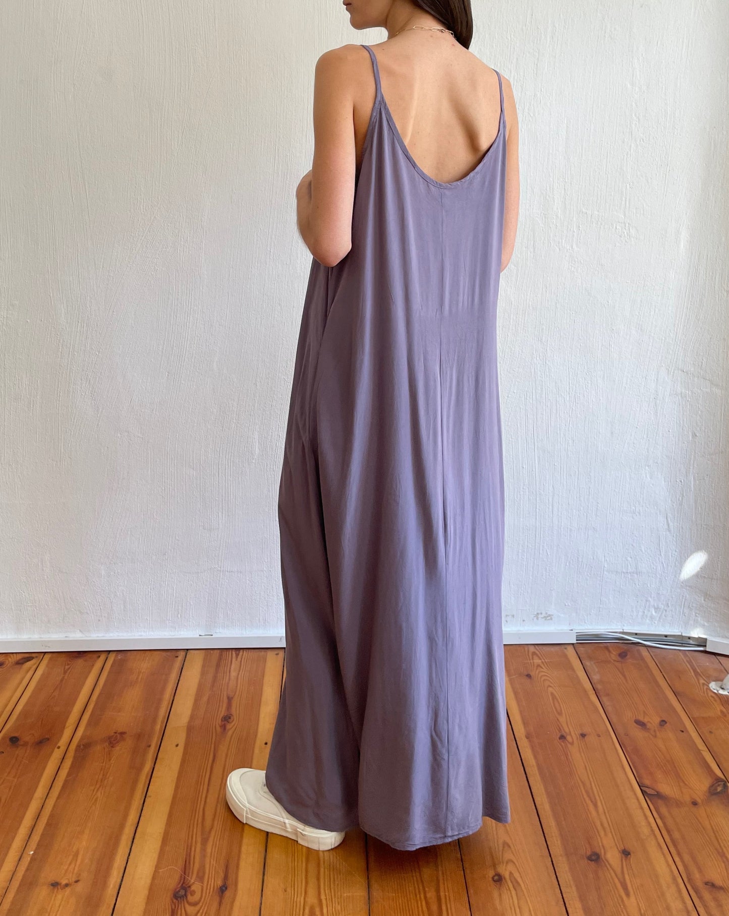 Vintage Lilac Mauve Maxi Slip Dress with Pockets Size S-M