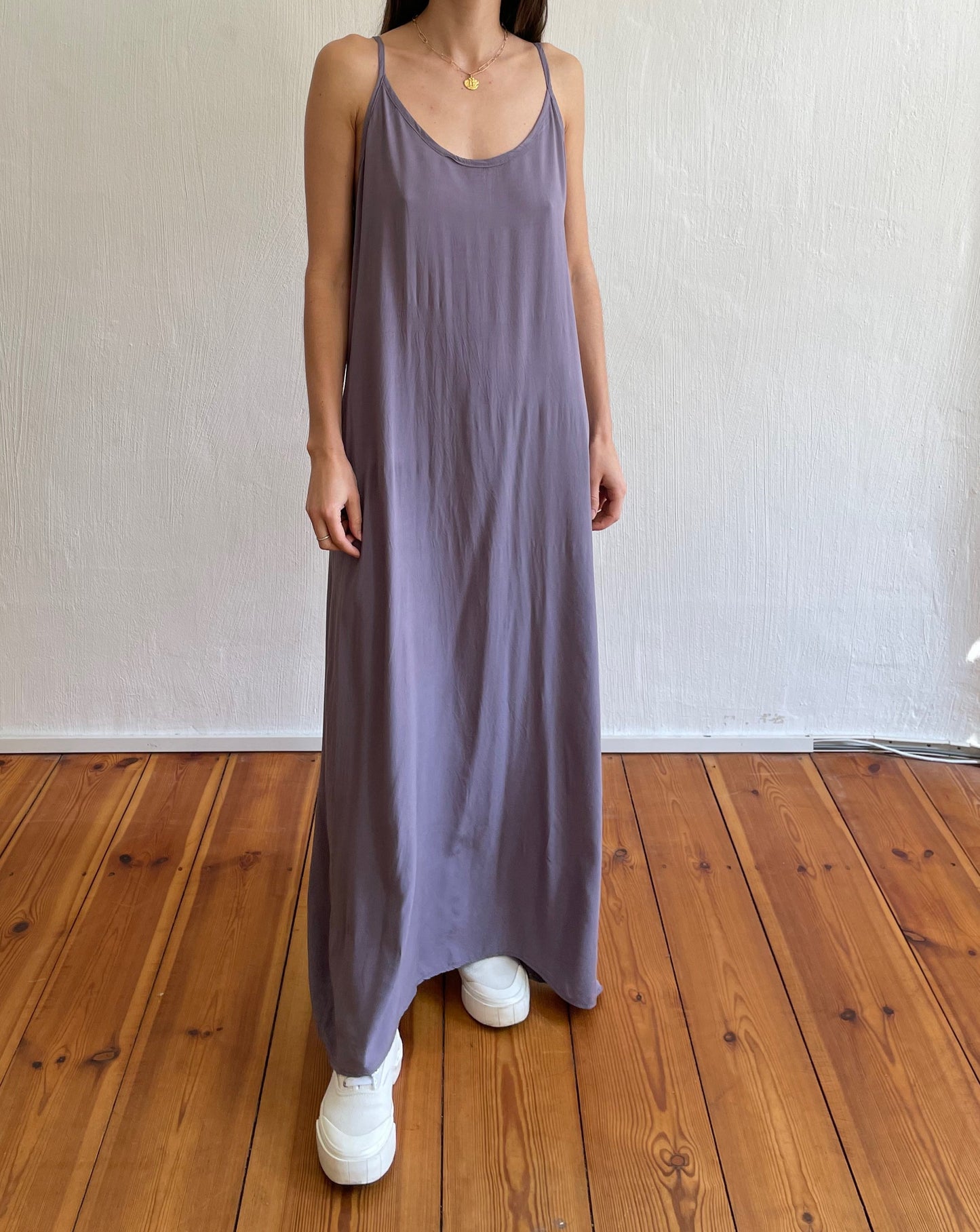 Vintage Lilac Mauve Maxi Slip Dress with Pockets Size S-M