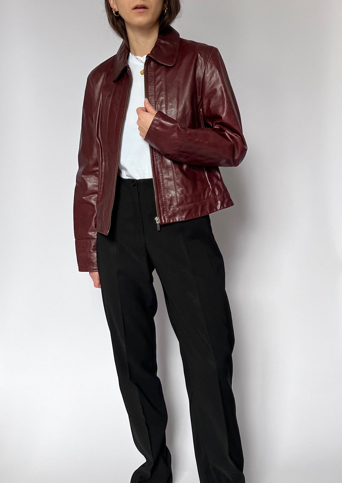 90s Burgundy Leather Jacket XS/S