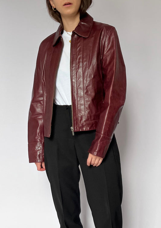 90s Burgundy Leather Jacket XS/S