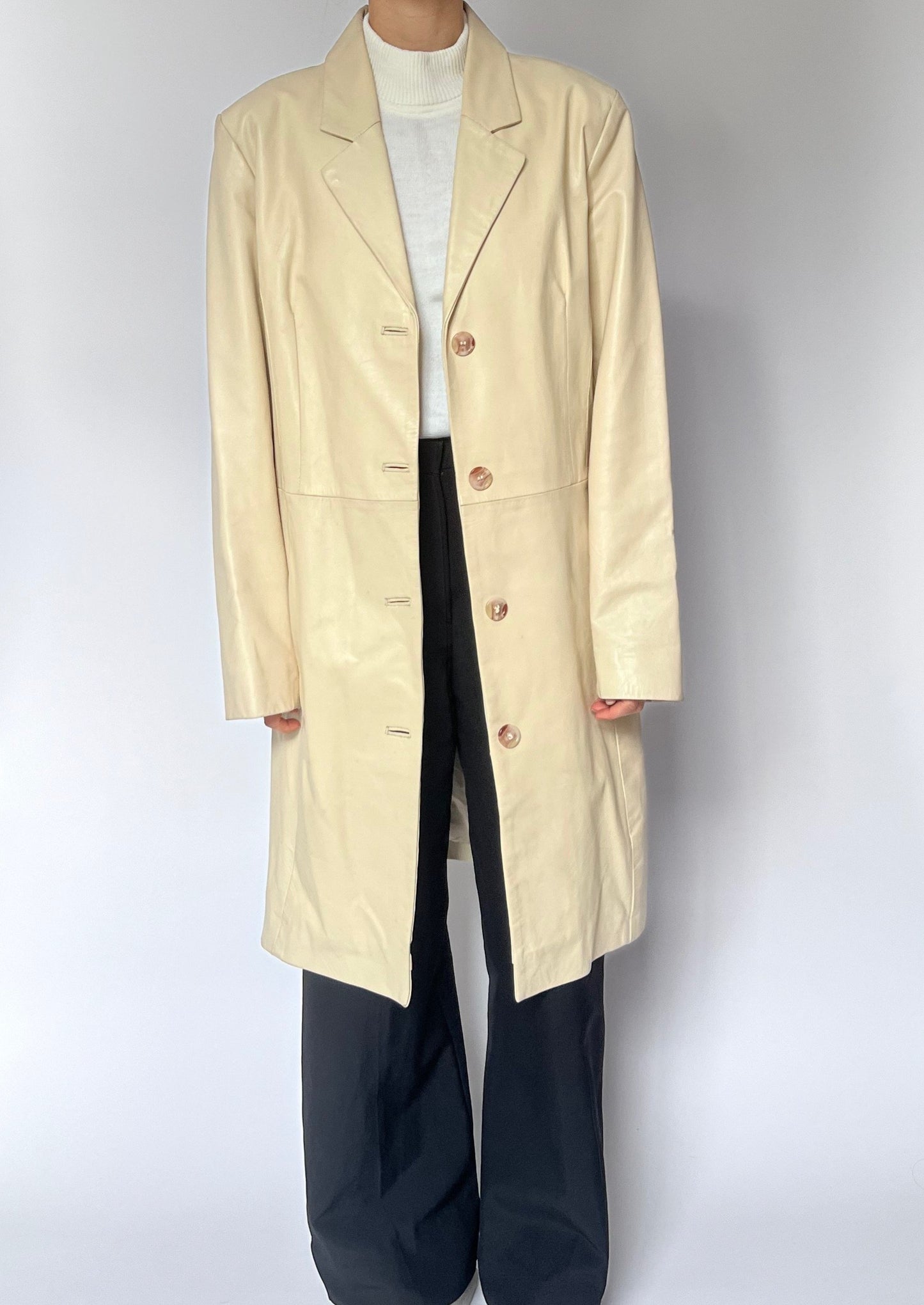 Cream Leather Coat M