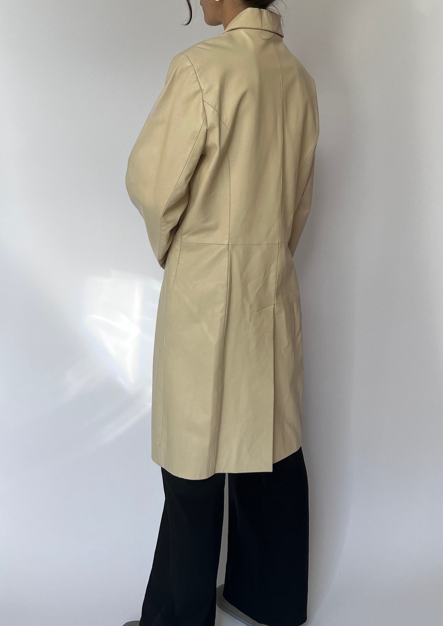 Cream Leather Coat M