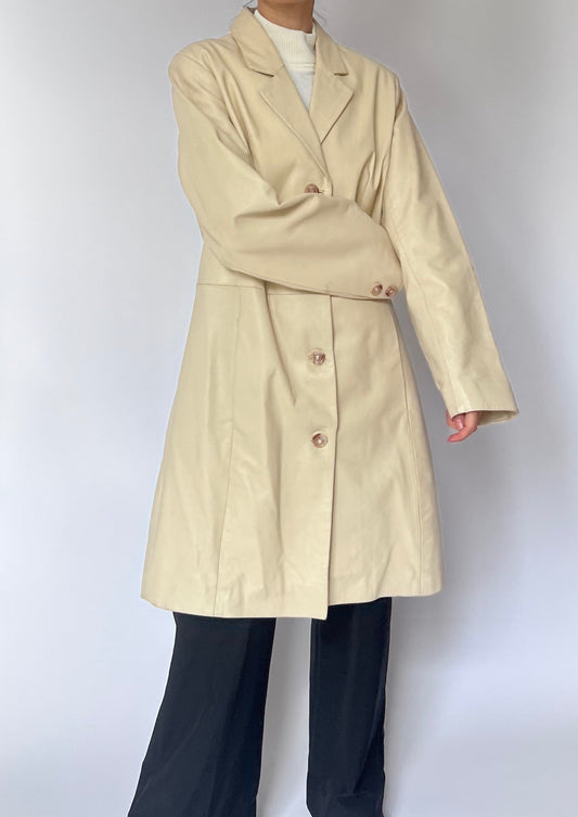 Cream Leather Coat M