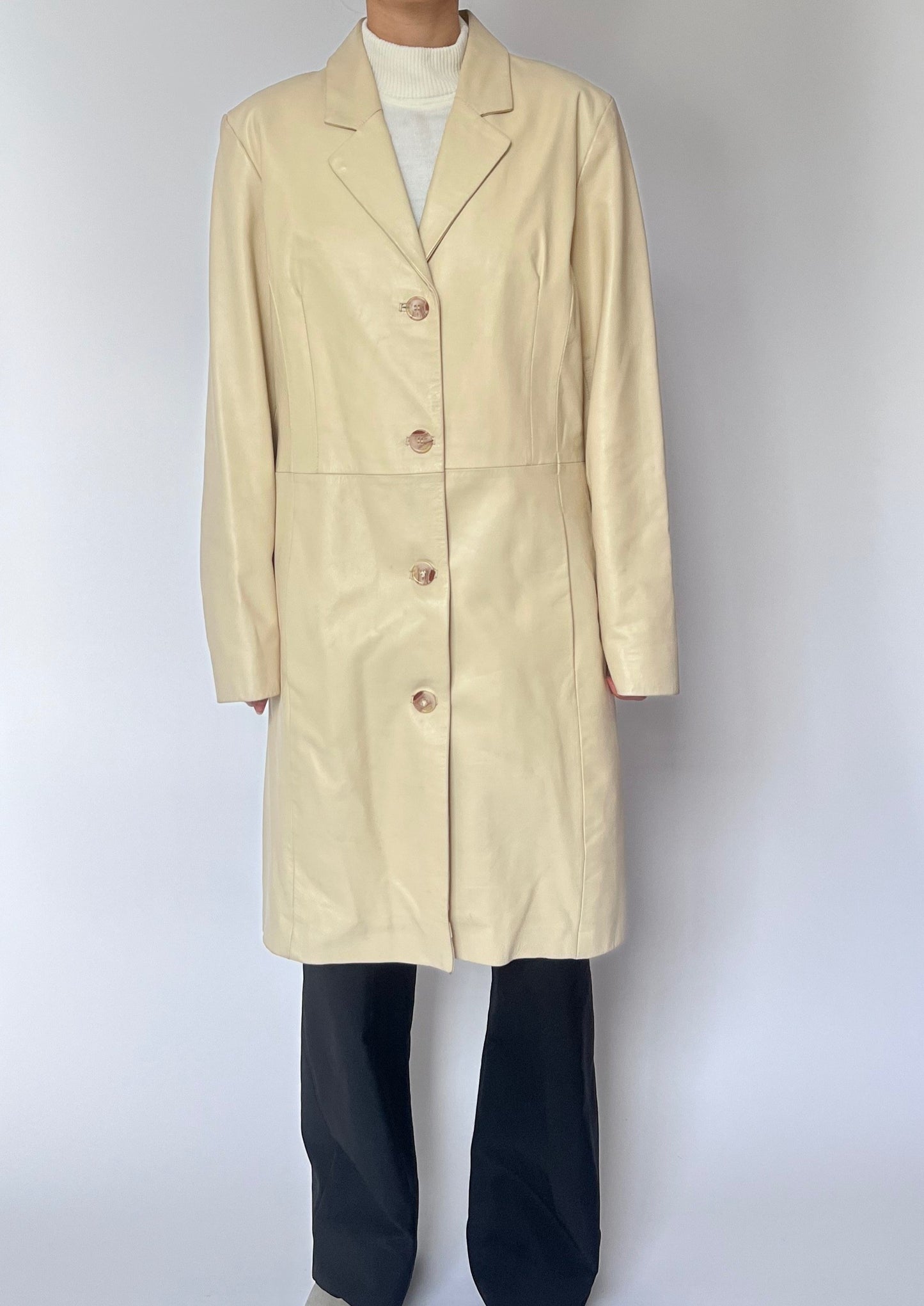 Cream Leather Coat M