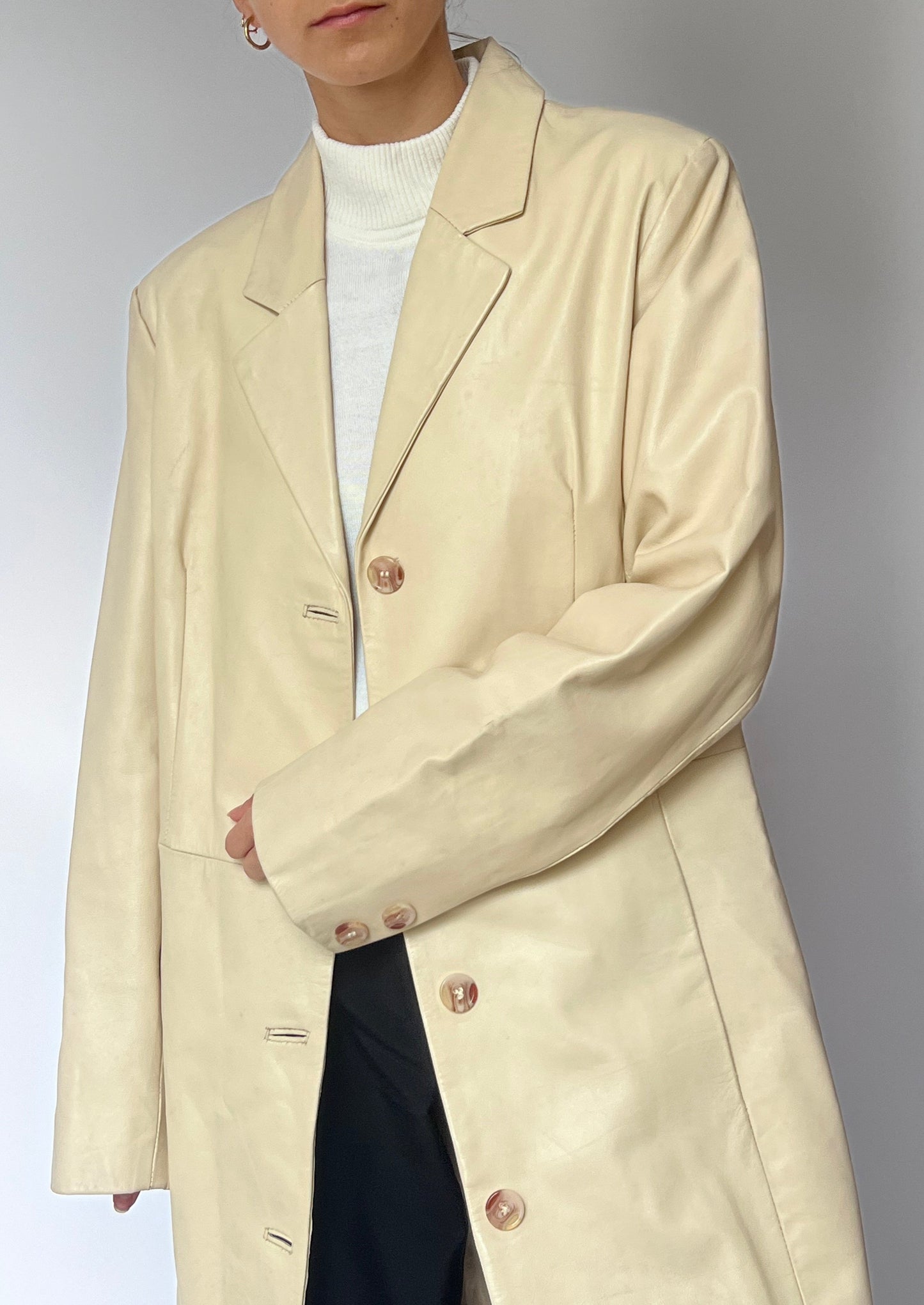 Cream Leather Coat M