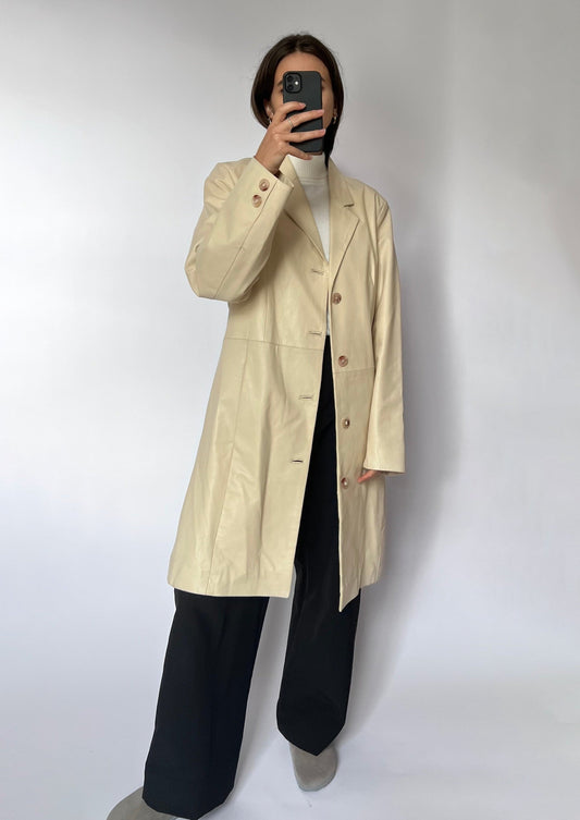 Cream Leather Coat M