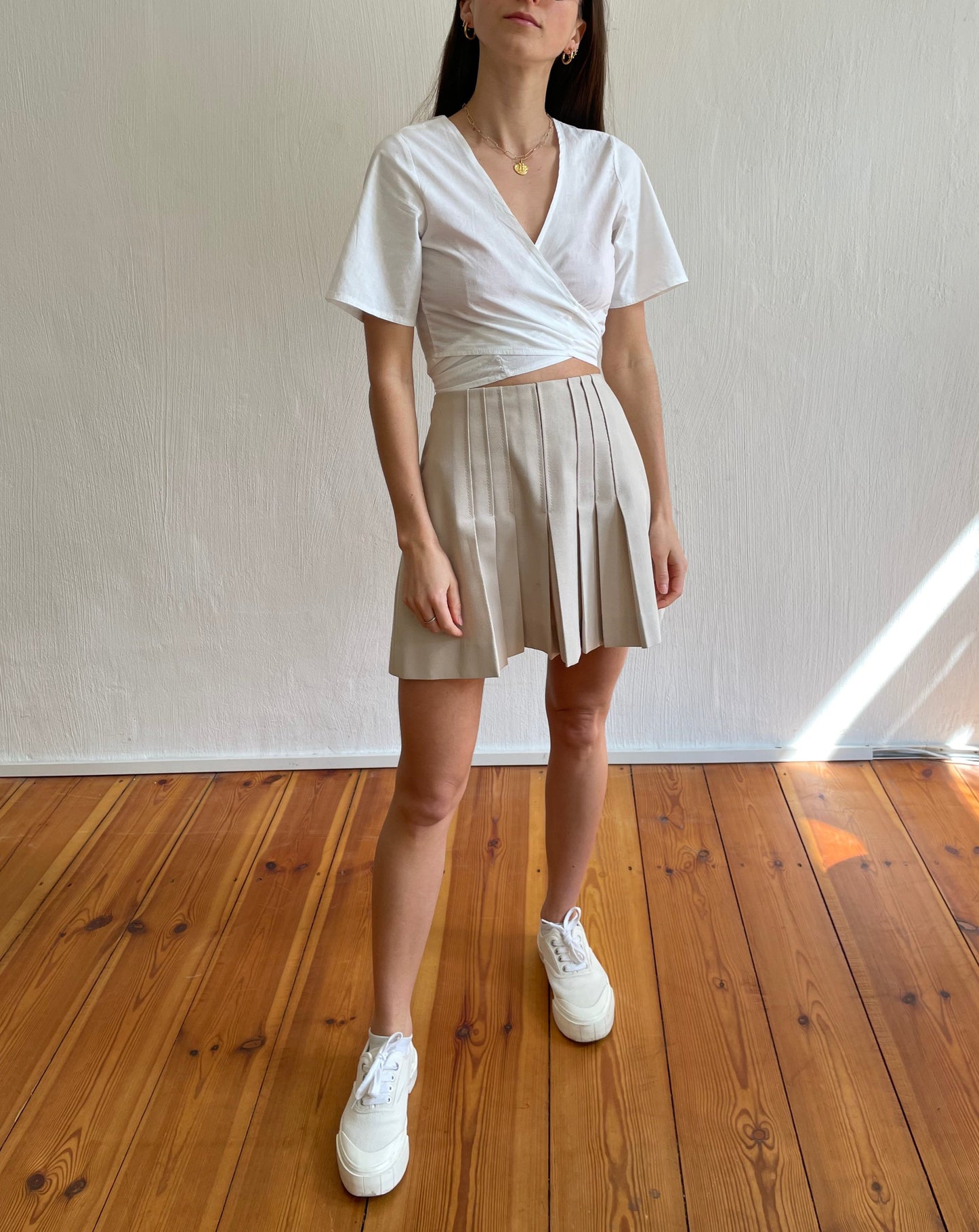 White Cotton Cropped Wrap Tie Top Blouse Size S