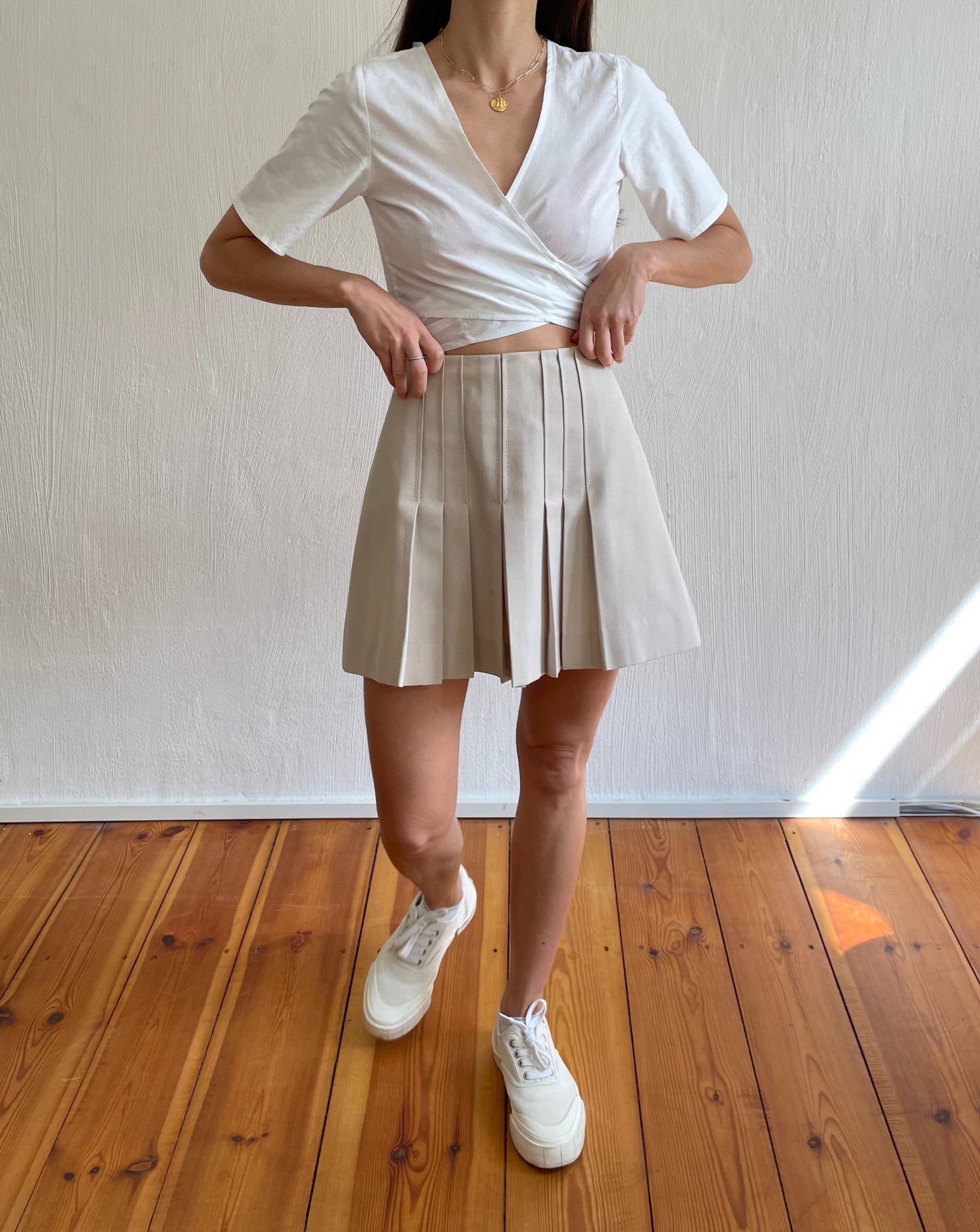 White Cotton Cropped Wrap Tie Top Blouse Size S