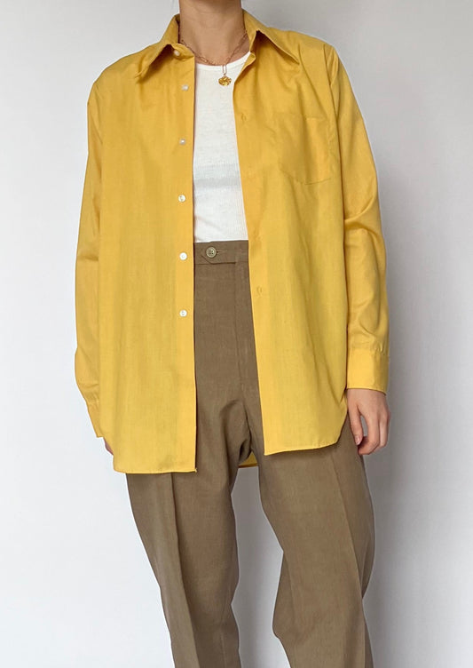 70s Yellow Dagger Collar Shirt S/M