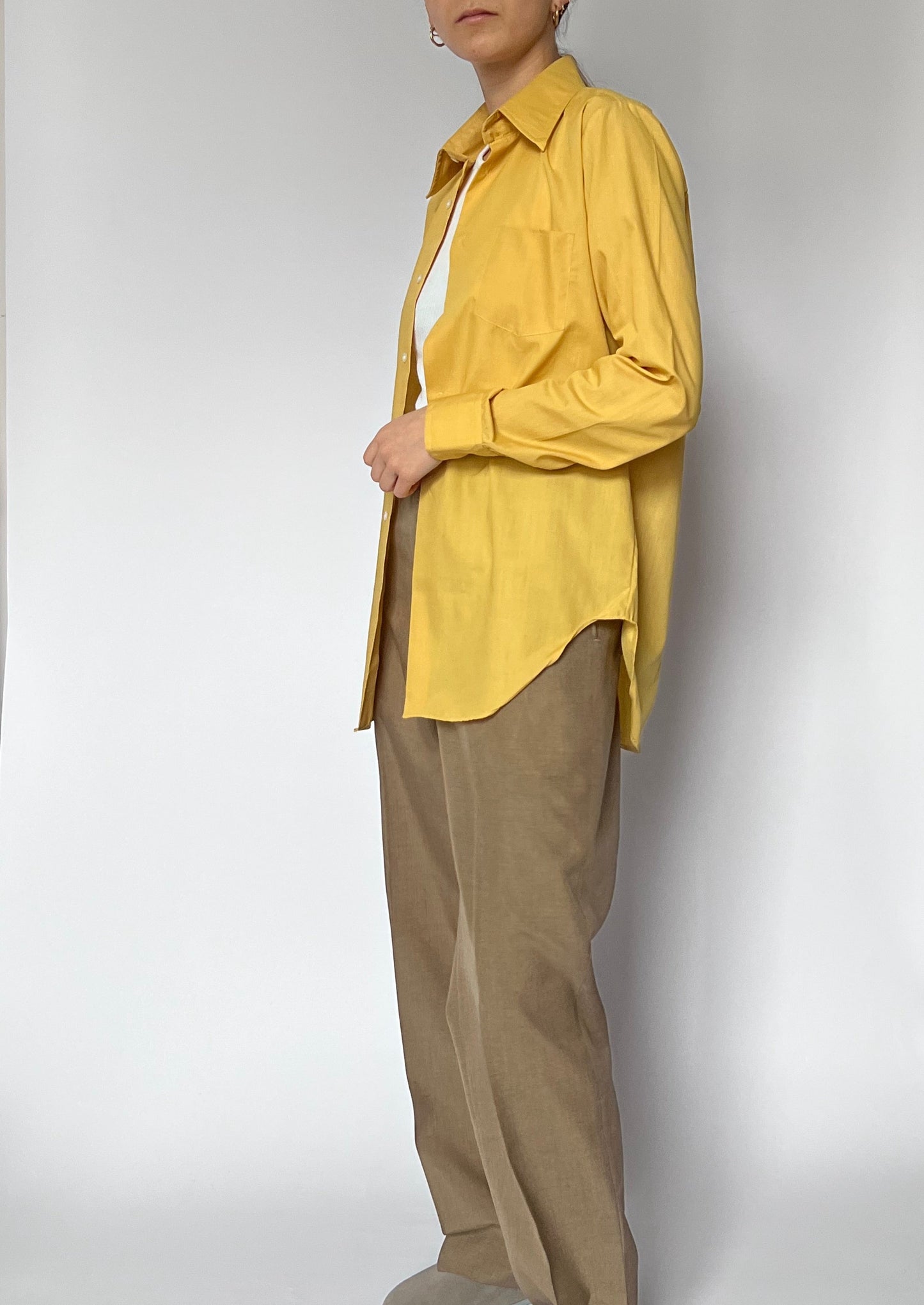 70s Yellow Dagger Collar Shirt S/M