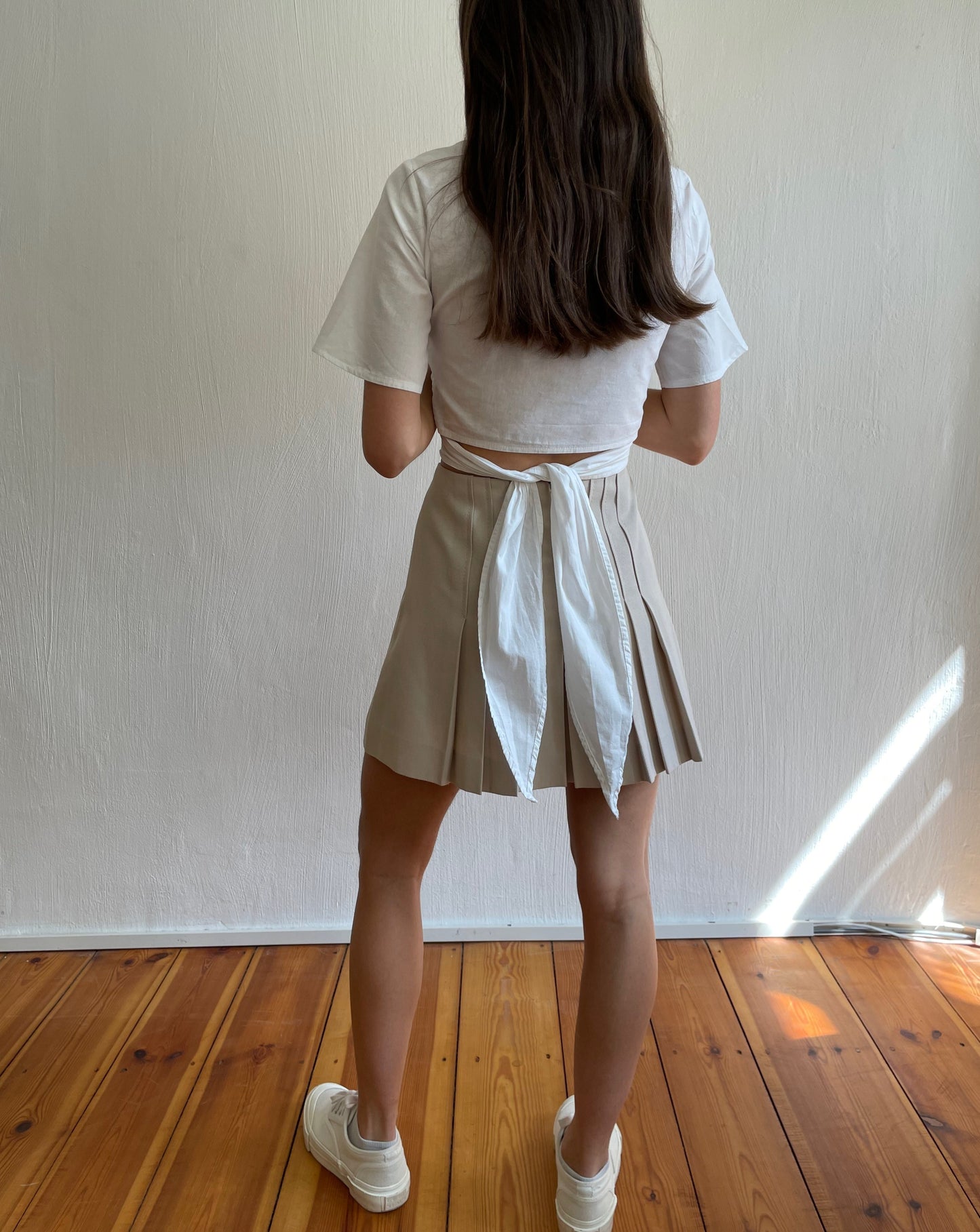 White Cotton Cropped Wrap Tie Top Blouse Size S