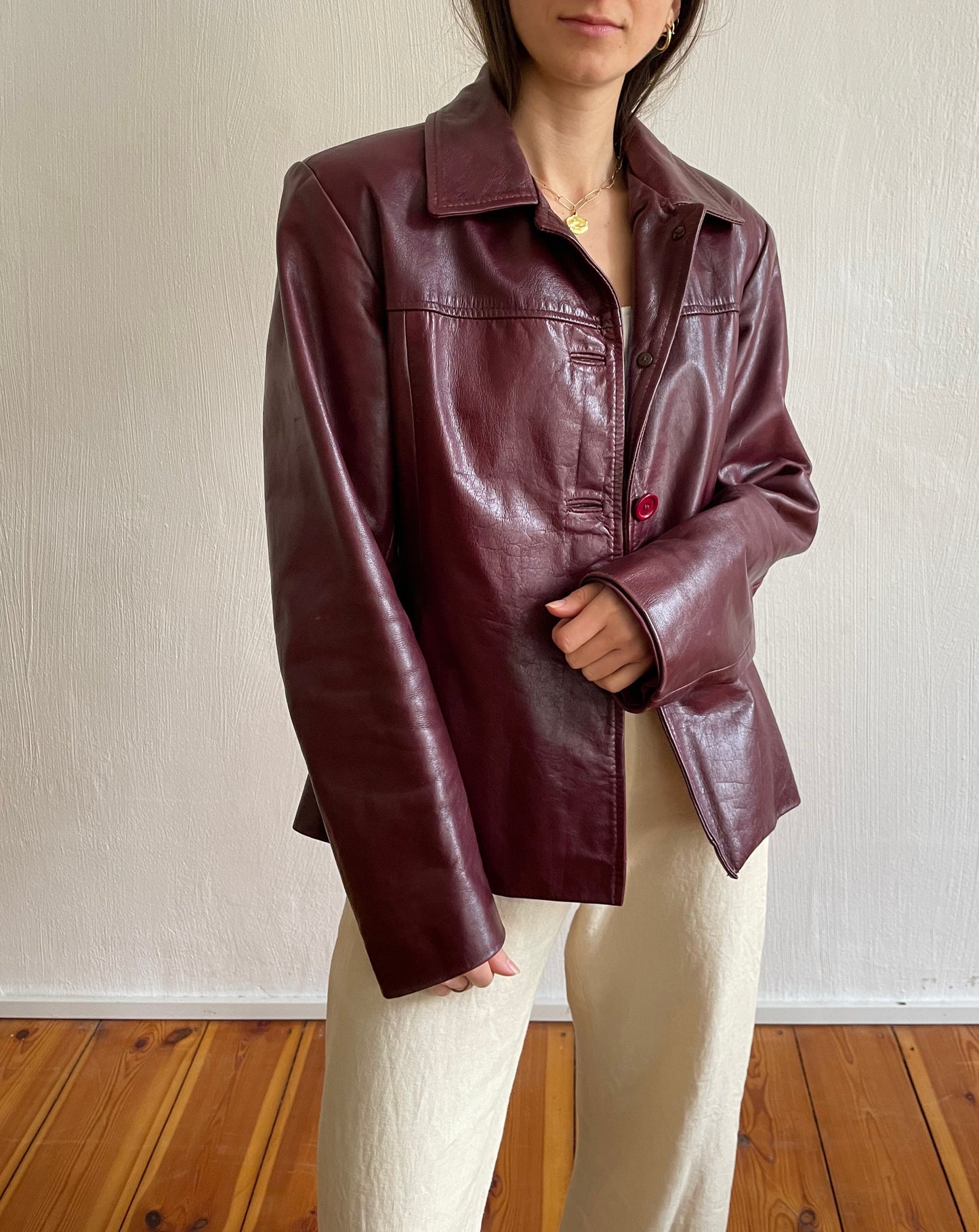 Vintage Burgundy Red Leather Boxy Jacket Size M