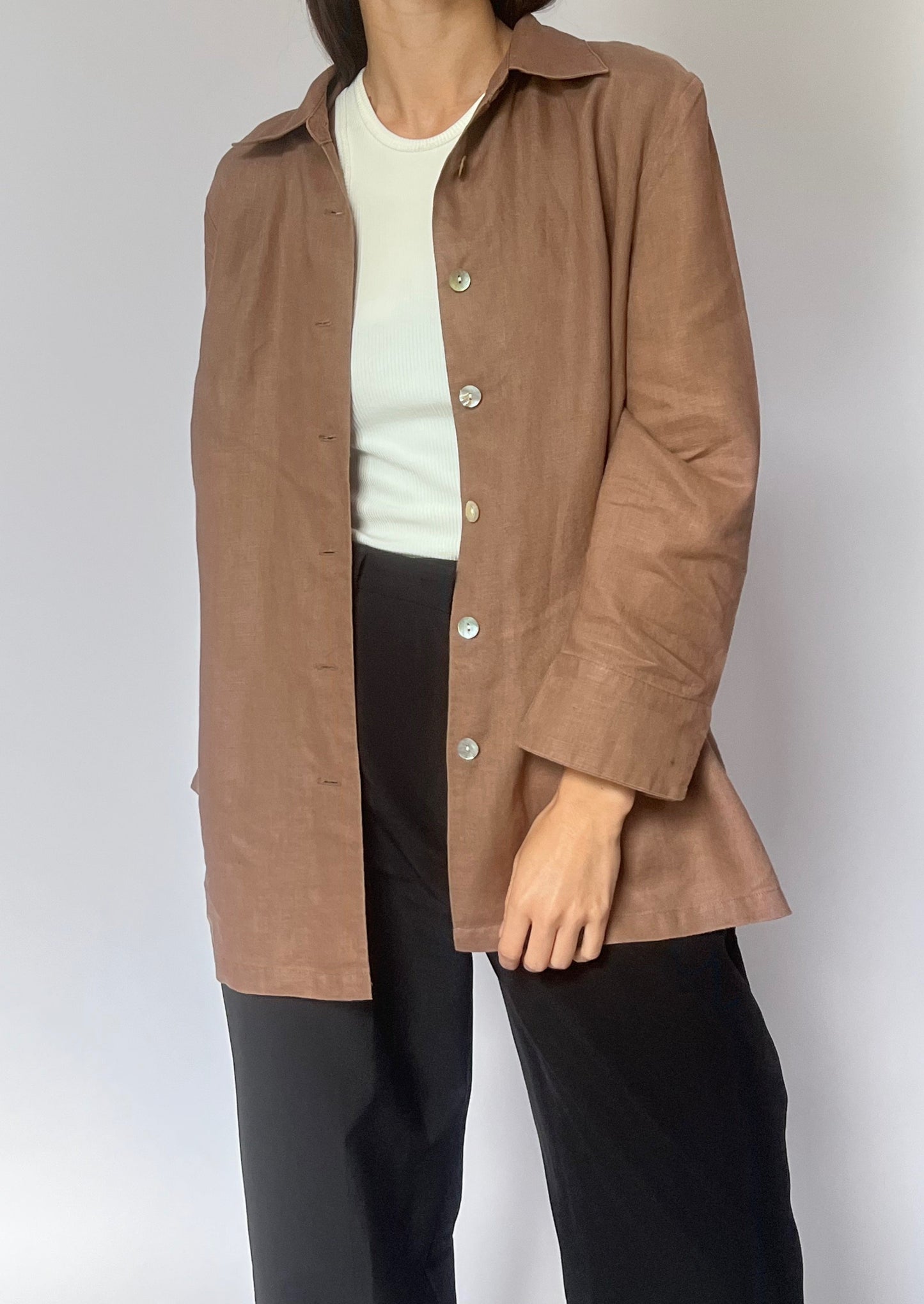 Brown Linen Shirt M