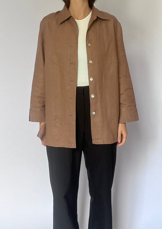 Brown Linen Shirt M