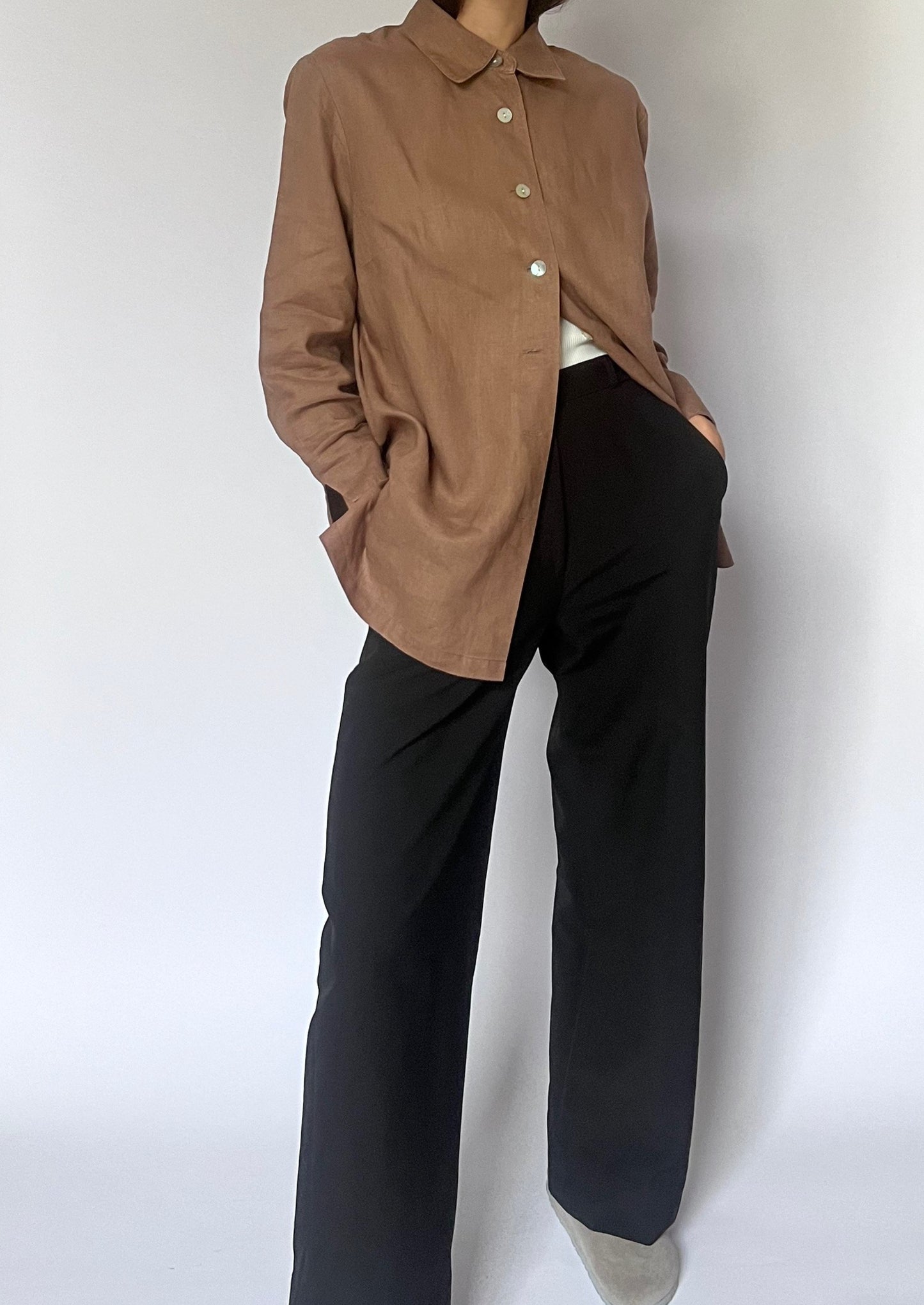 Brown Linen Shirt M