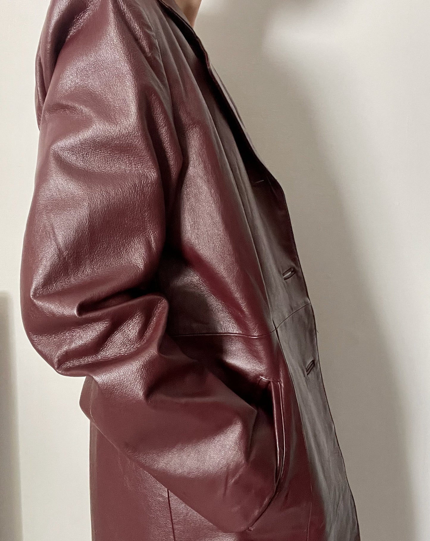 Vintage Burgundy 1990s Leather Trench Coat Size XS-S