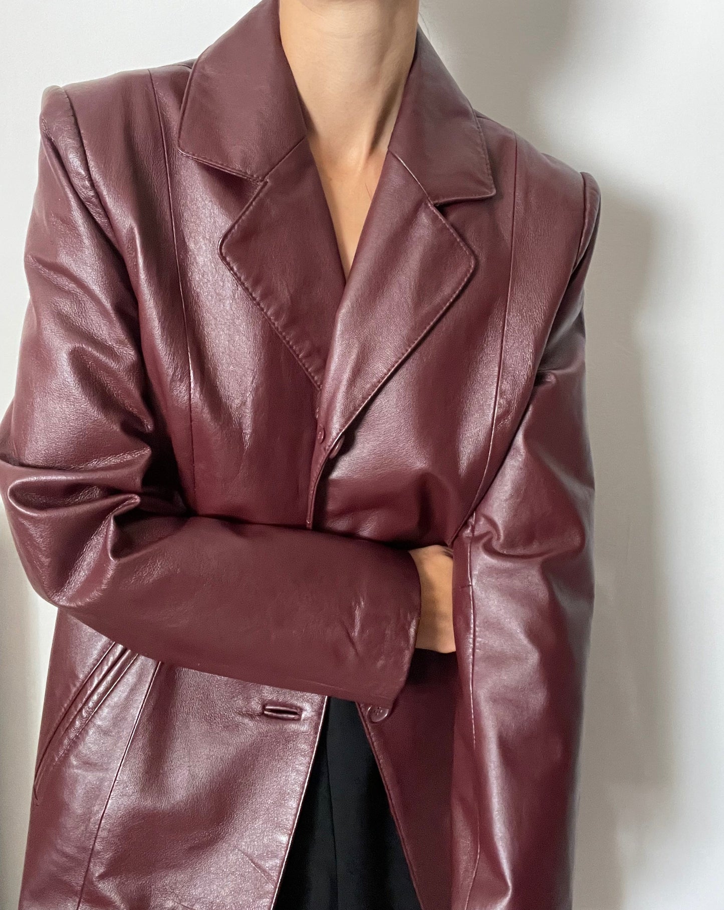 Vintage Burgundy 1990s Leather Trench Coat Size XS-S