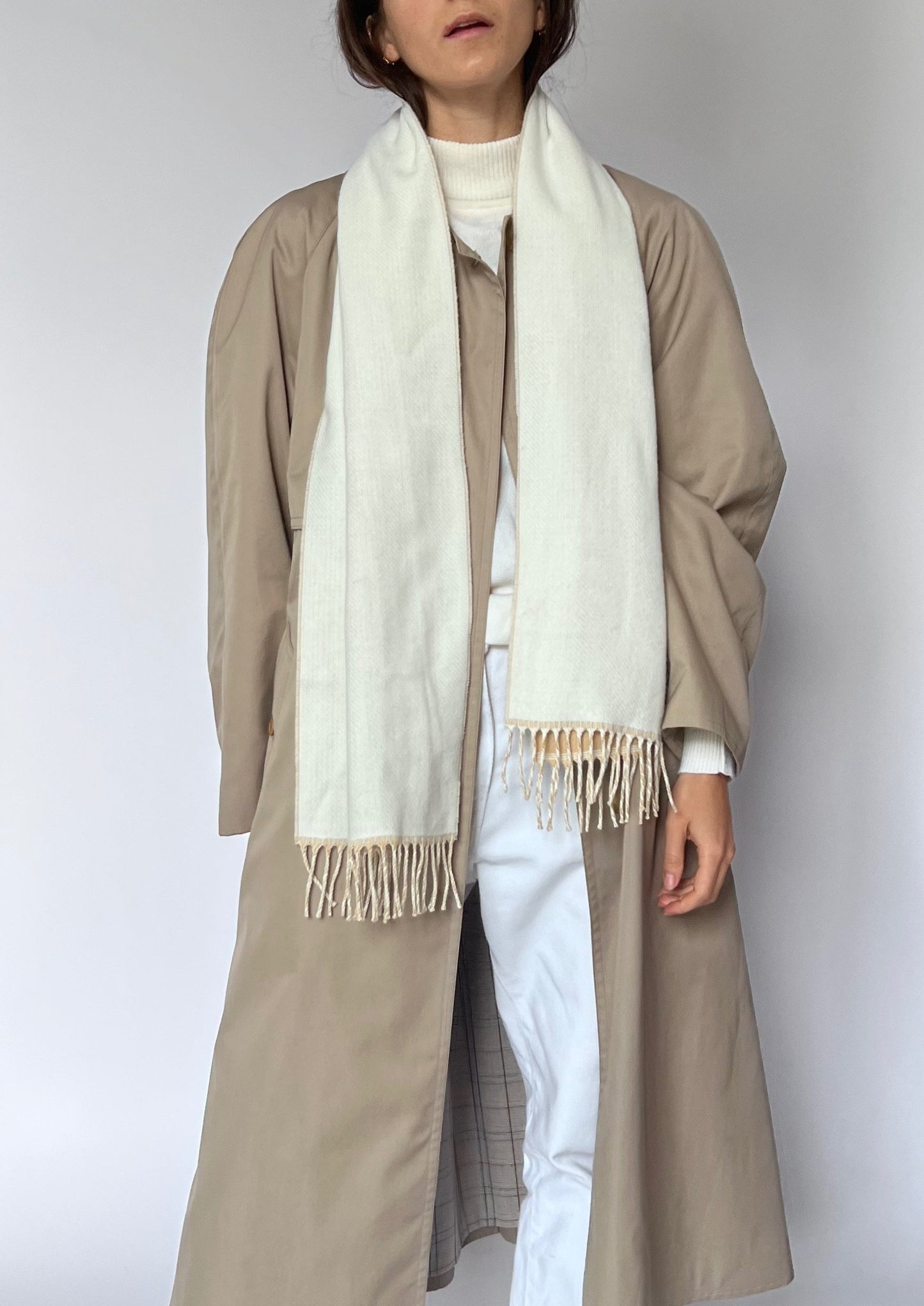 Vintage Neutral White Wool Scarf