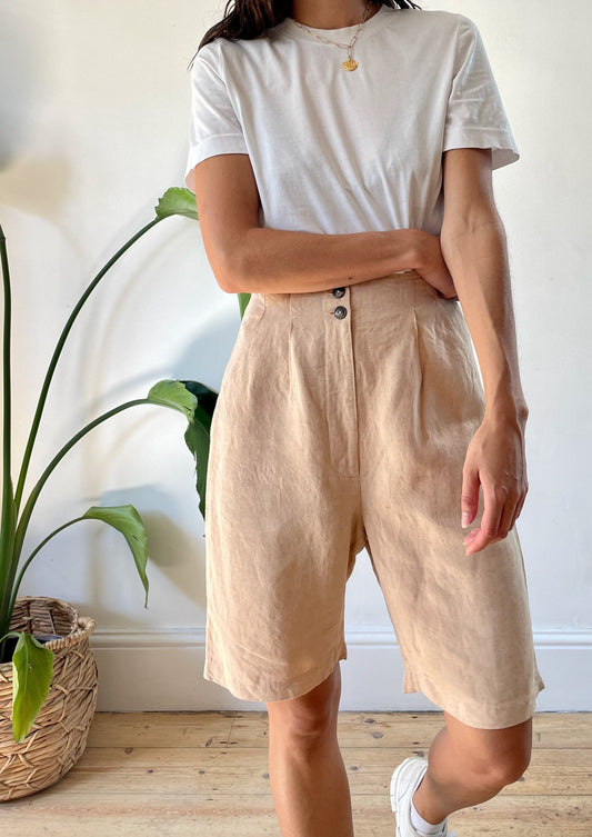 Vintage Bermuda Neutral Linen Shorts Size XS-S Waist 26"