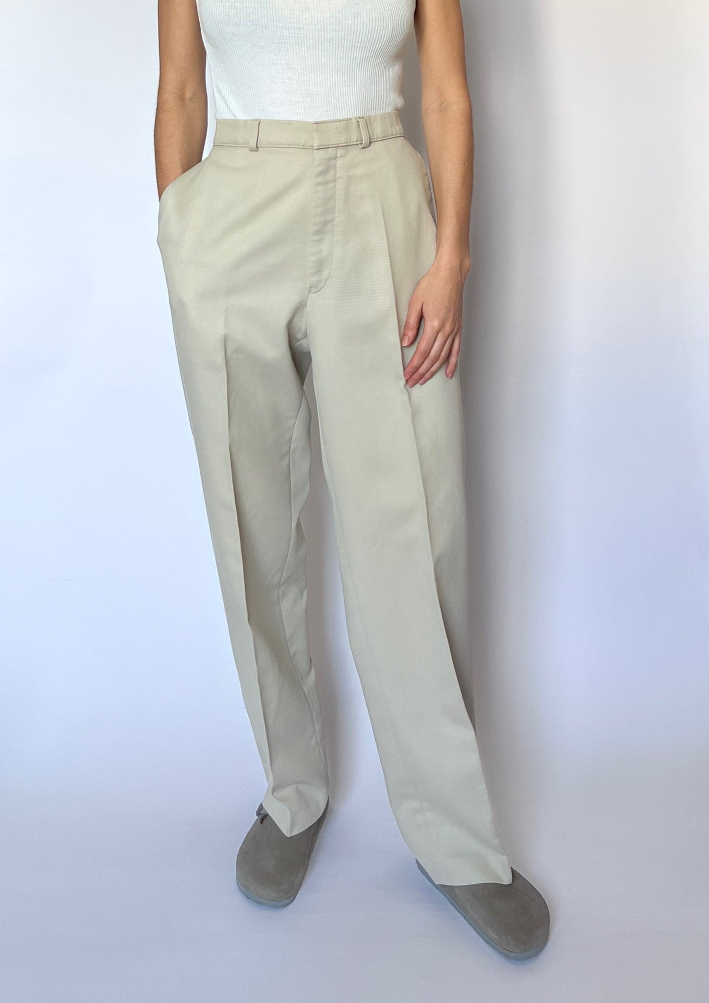 90s Cream Straight Leg Trousers L W'33"