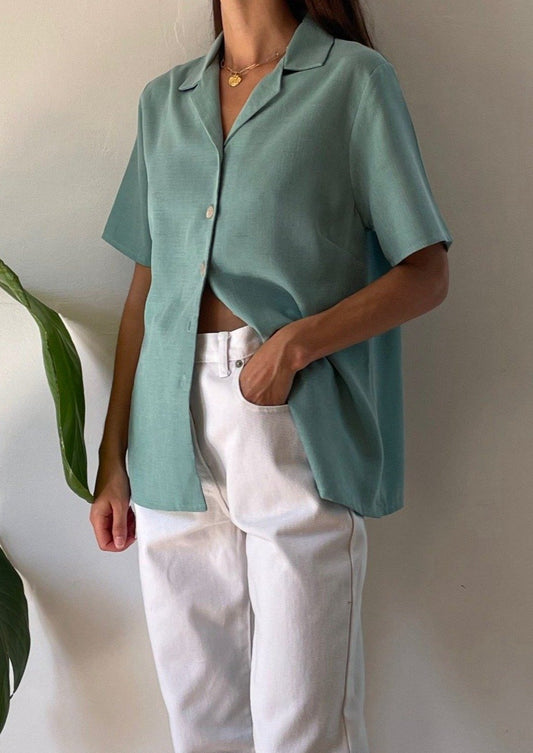 Vintage 1980s Teal Resort Shirt S-M