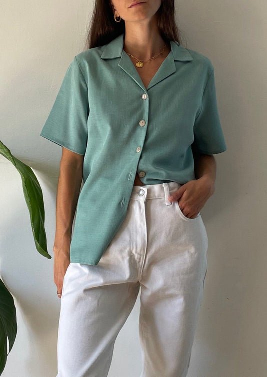 Vintage 1980s Teal Resort Shirt S-M