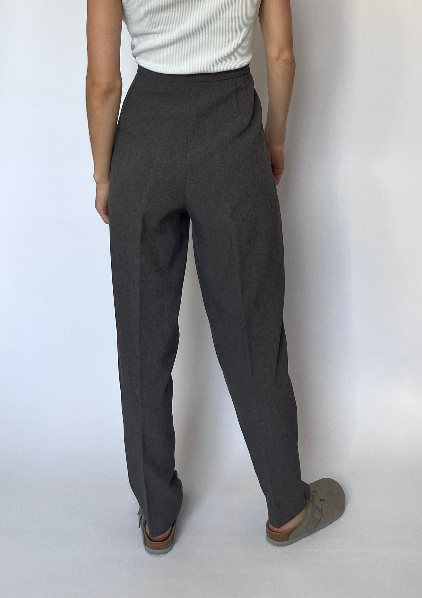 90s Grey High Waisted Suit Trousers W'28" UK 12