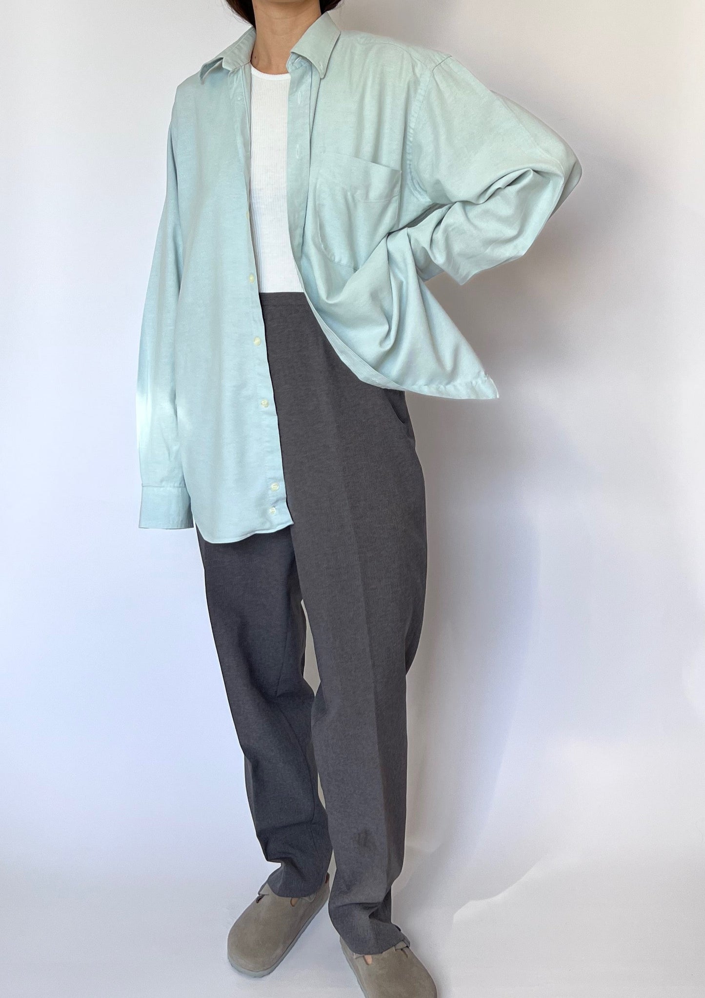 90s Grey High Waisted Suit Trousers W'28" UK 12