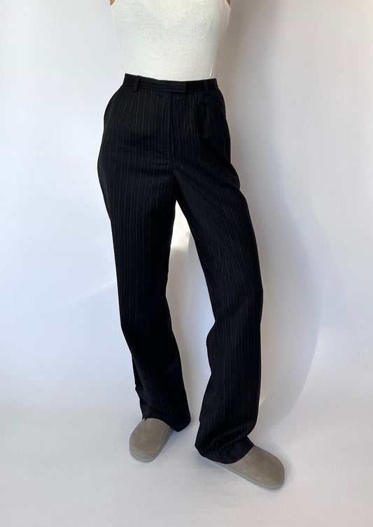 90s Pinstripe Wide Leg Wool Trousers W'29" UK 12