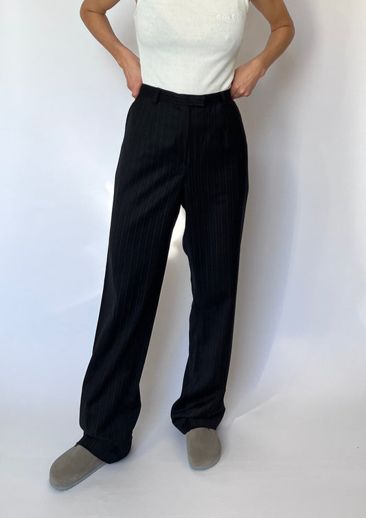 90s Pinstripe Wide Leg Wool Trousers W'29" UK 12