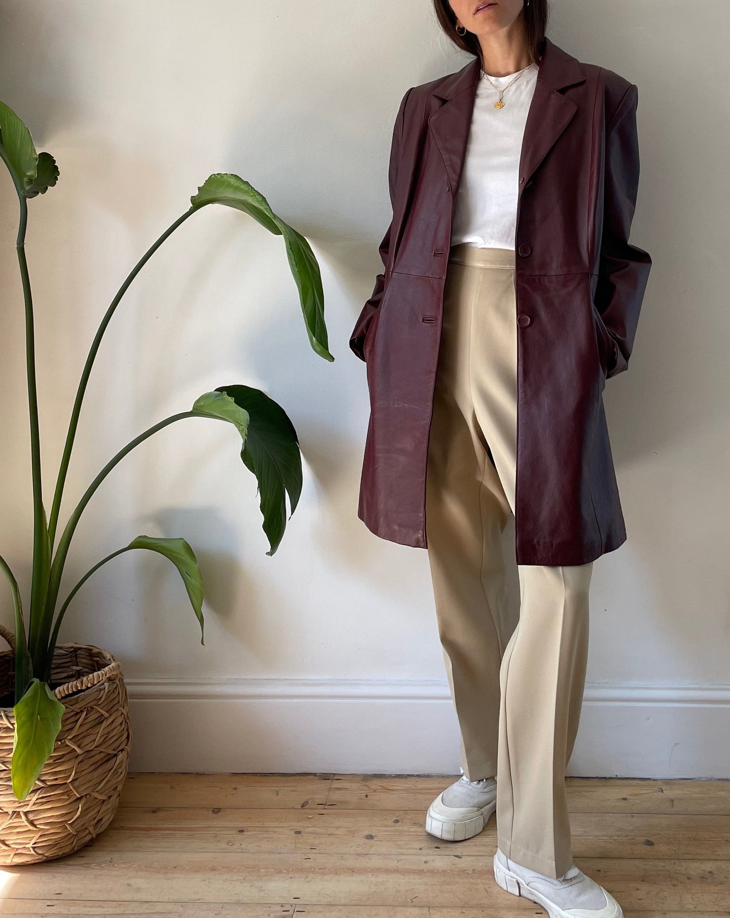 Vintage Burgundy 1990s Leather Trench Coat Size XS-S