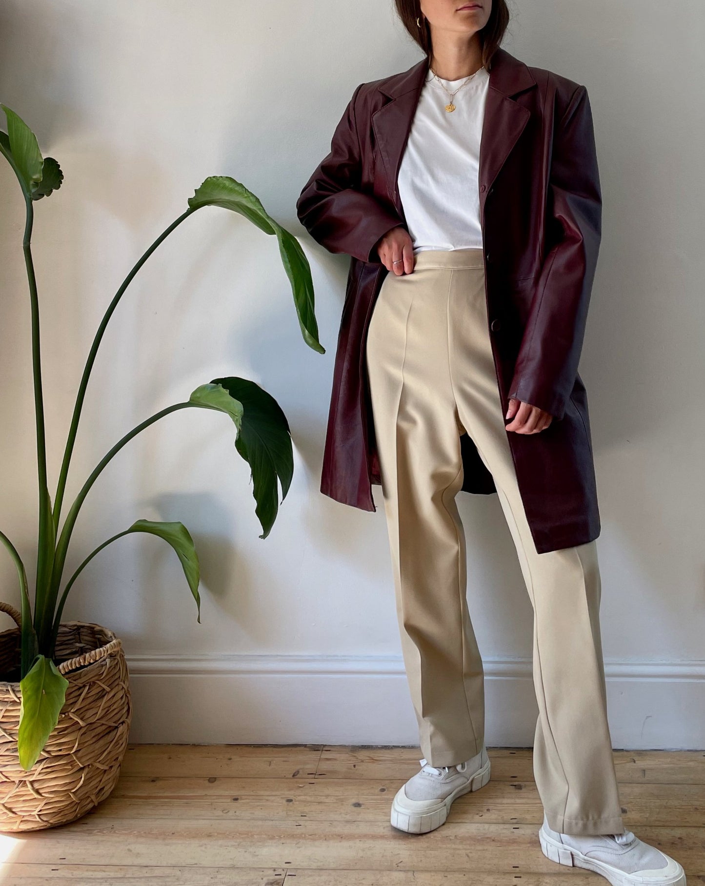 Vintage Burgundy 1990s Leather Trench Coat Size XS-S