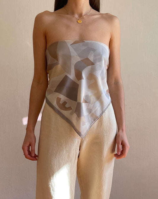 Vintage Chiffon Neutral Abstract Sheer Scarf