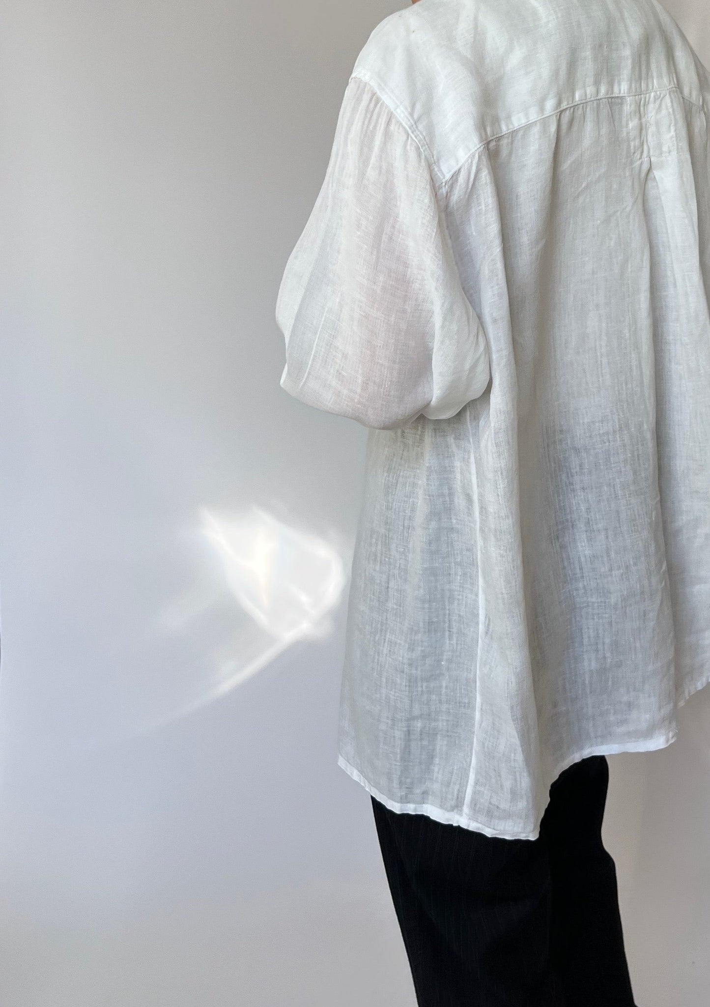 90s Sheer Linen White Shirt S/M