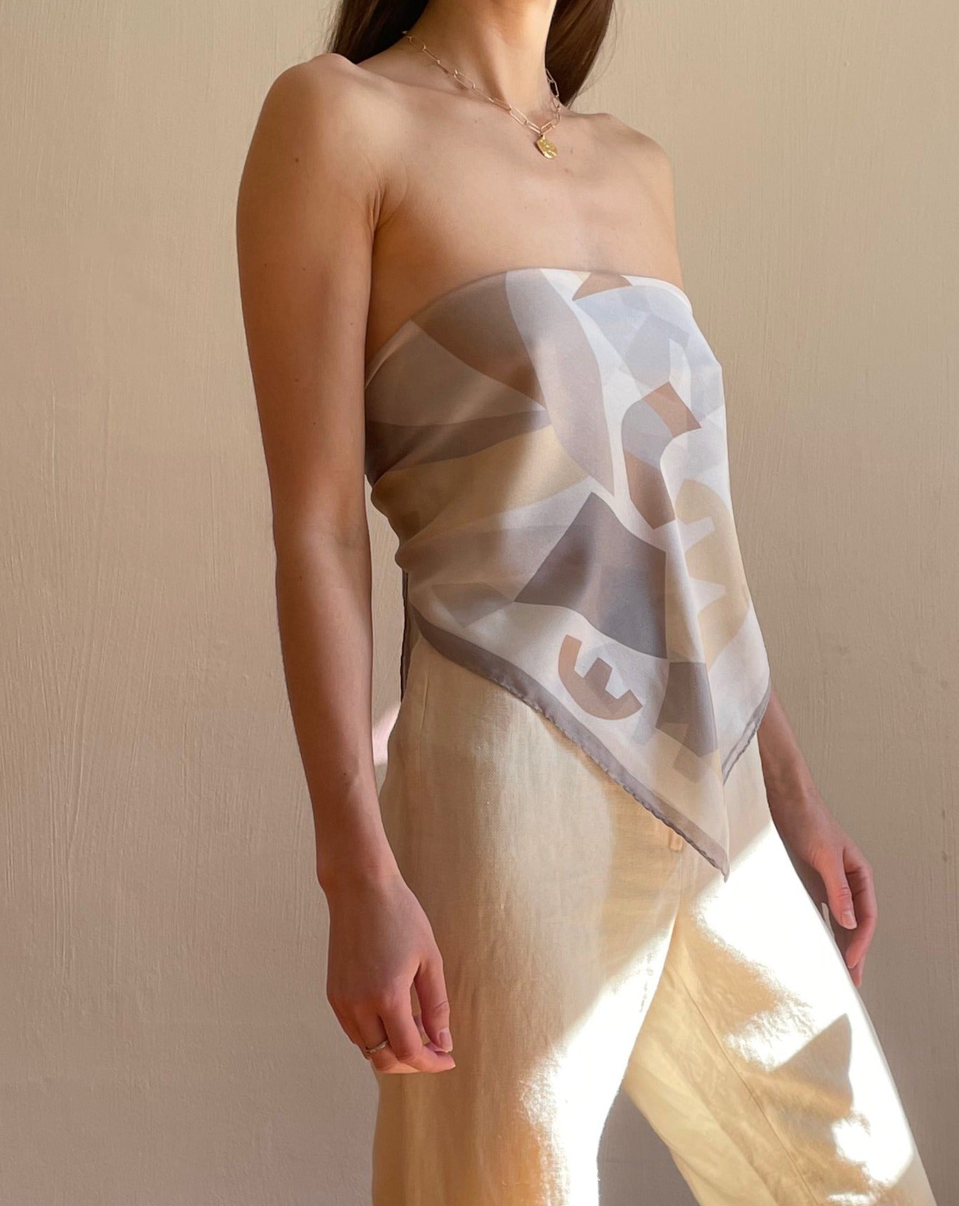 Vintage Chiffon Neutral Abstract Sheer Scarf