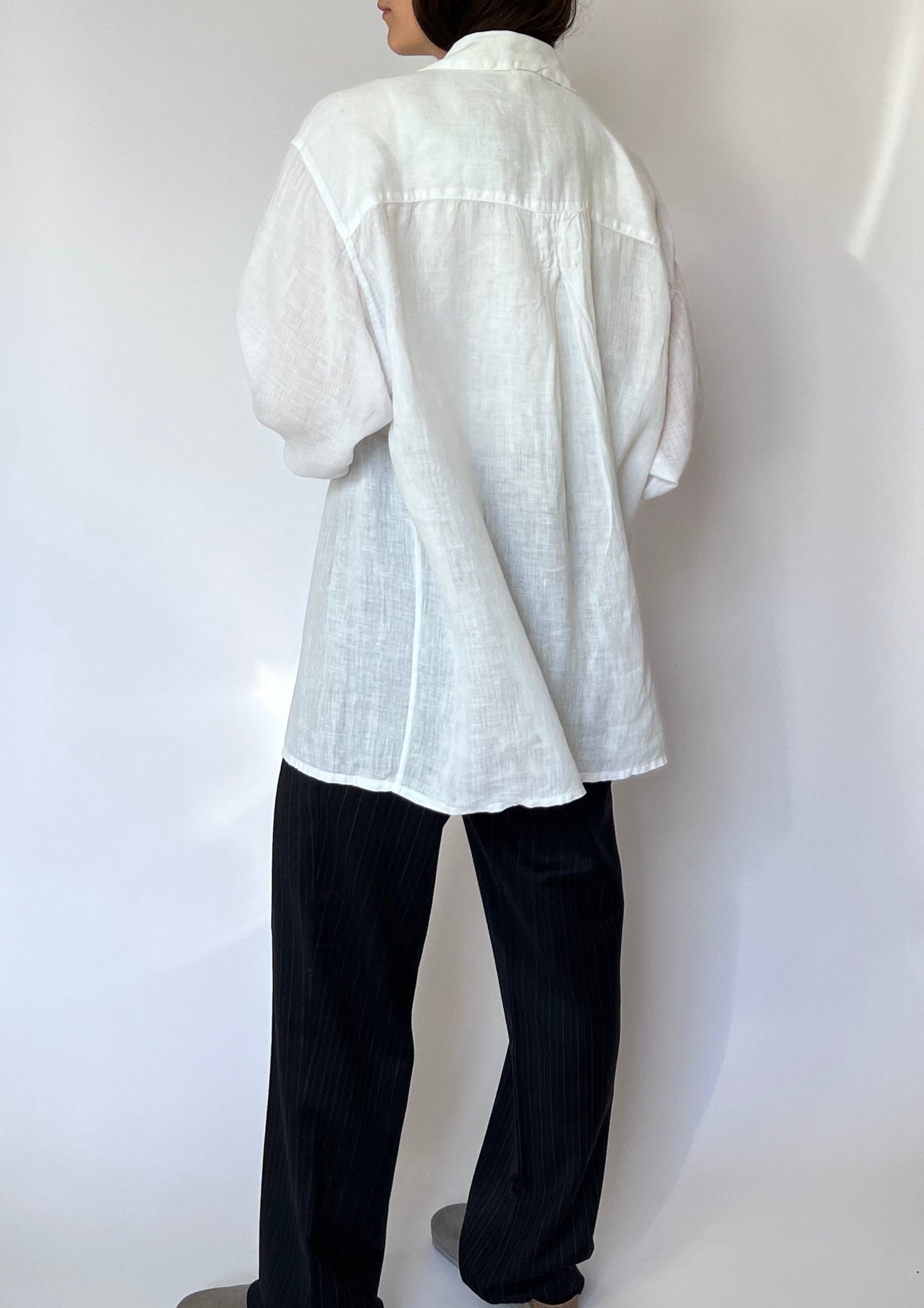 90s Sheer Linen White Shirt S/M