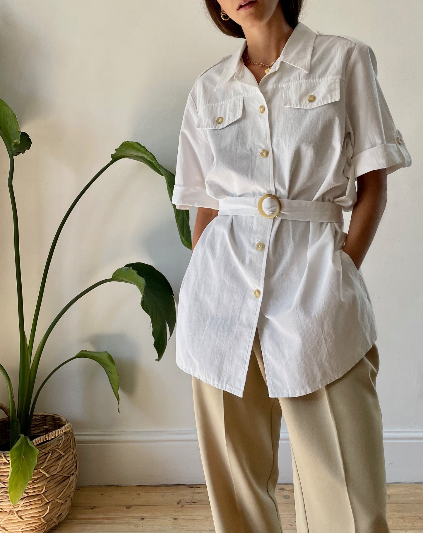 Vintage Cotton White Safari Shirt Size S-M