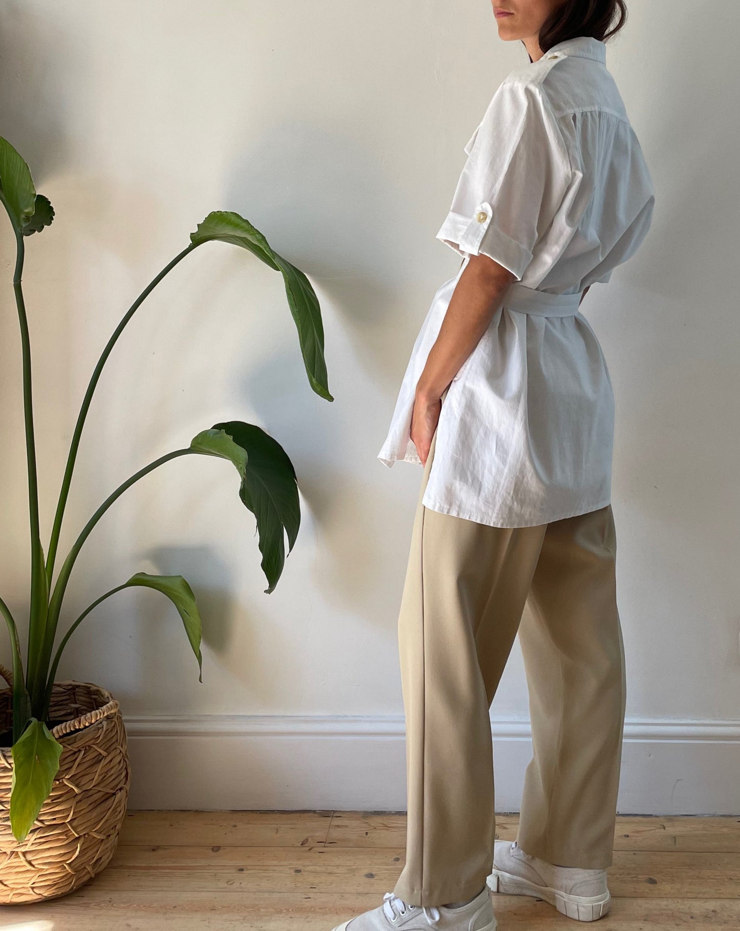 Vintage Cotton White Safari Shirt Size S-M