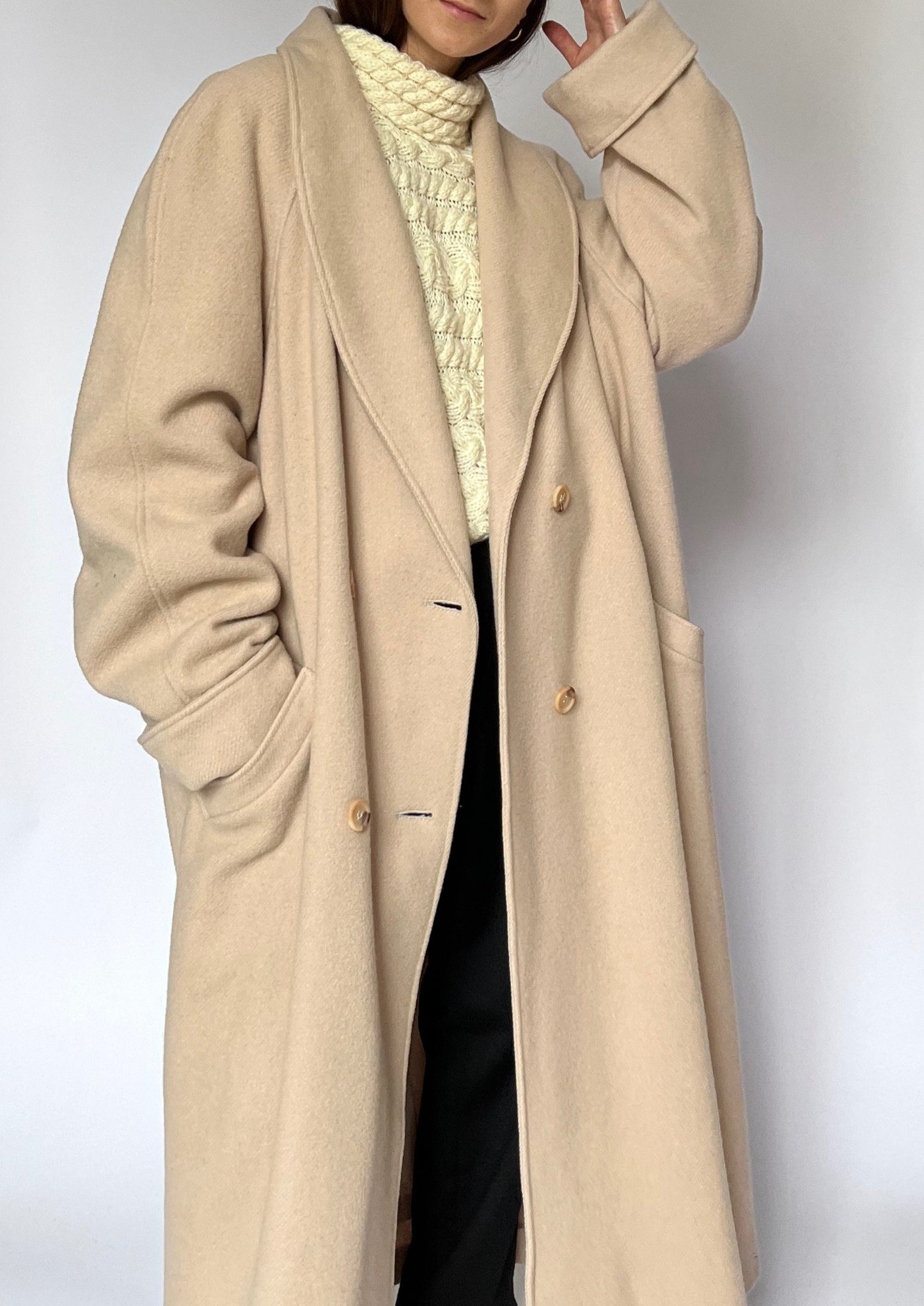 Oversized Wool Cream Coat M/L/XL